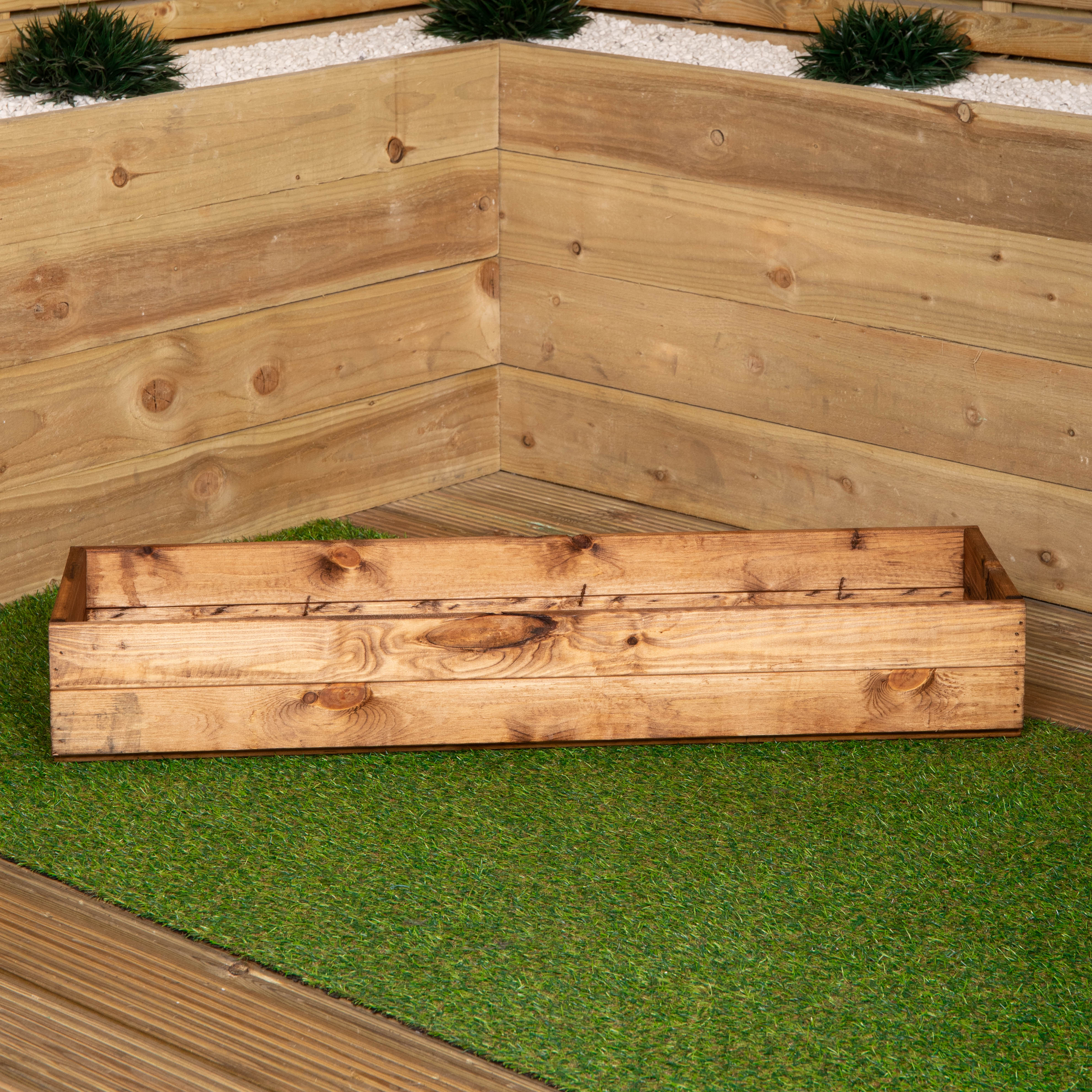 Hand Made 102cm x 28cm x 14cm Rustic Wooden Garden Window Trough Flower Planter