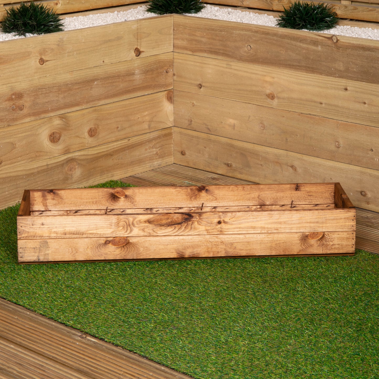 Hand Made 102cm x 28cm x 14cm Rustic Wooden Garden Window Trough Flower Planter