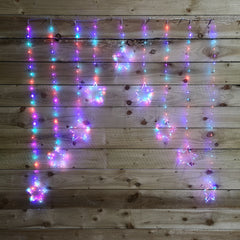 1.2m Premier Christmas Static Star LED Silver Pin Wire V Curtain Lights in Rainbow