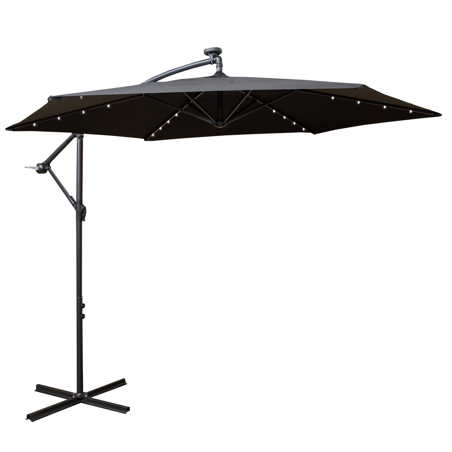 Samuel Alexander 3m Solar Powered Cantilever Lit Banana Garden Parasol with Crank Handle & White LED Lights in Black