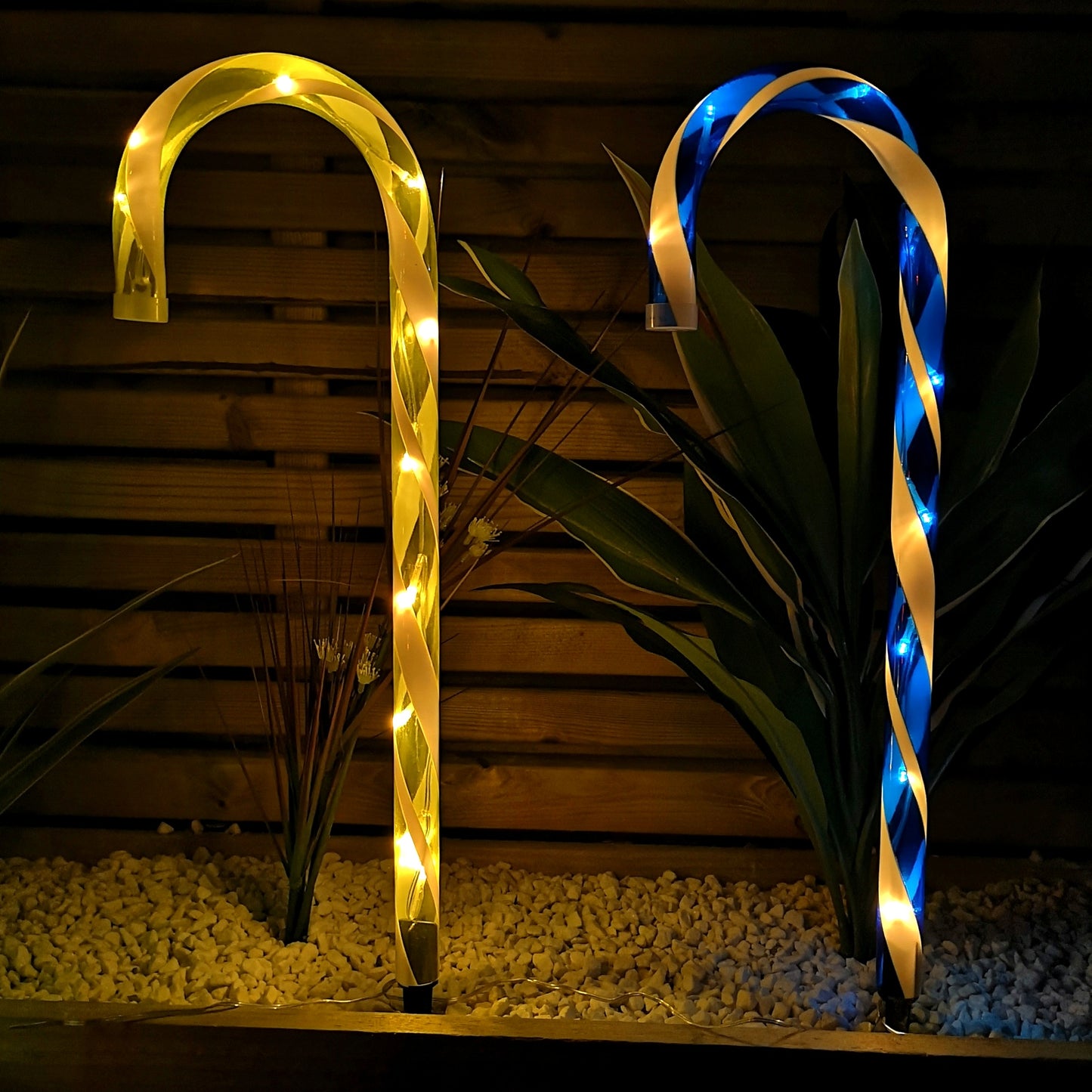 Set of 4 Battery Operated LED Multi Coloured Candy Cane Stripe Path Lights Christmas Decoration with Timer