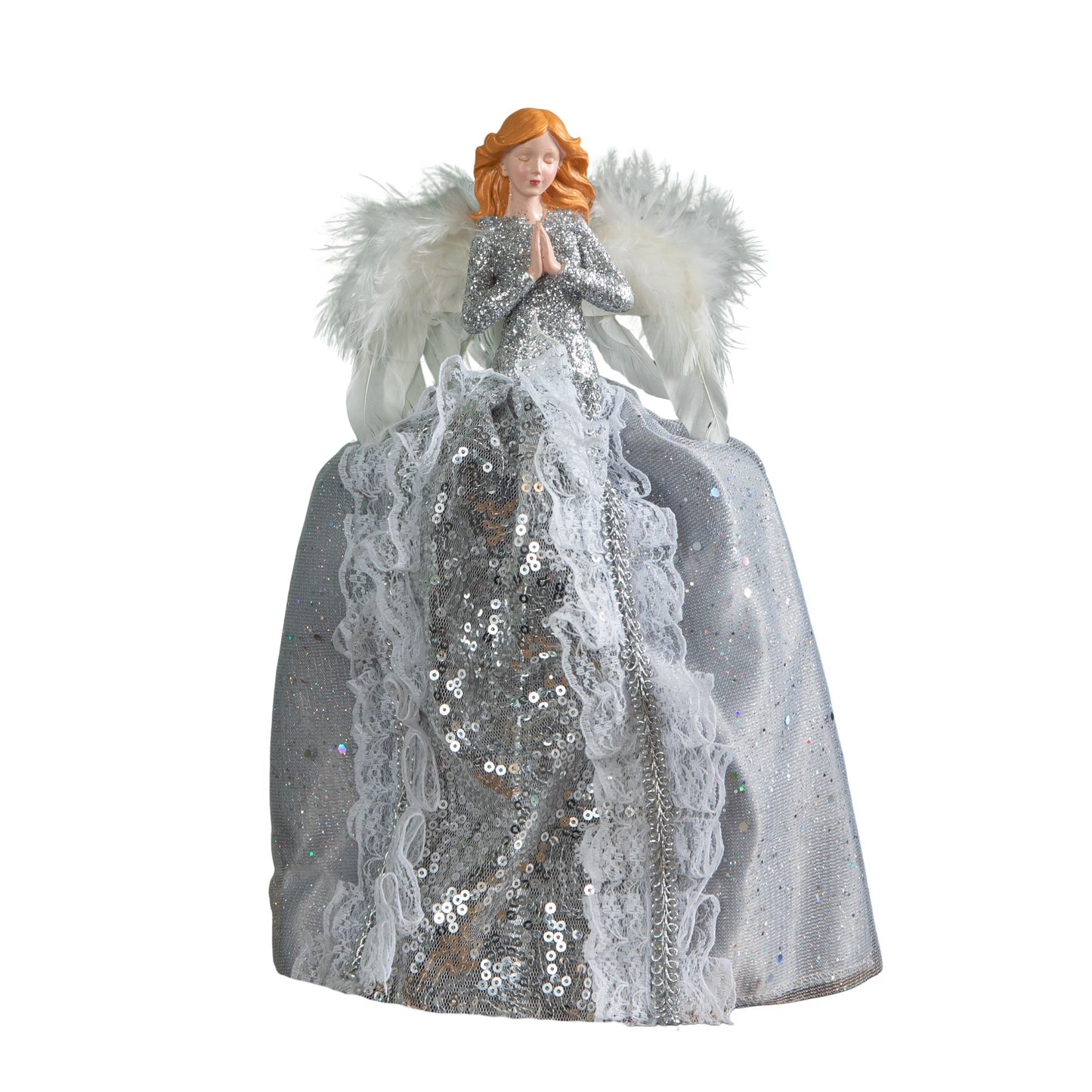 28cm Christmas Angel Tree Topper Decoration with Feather Wings in Silver