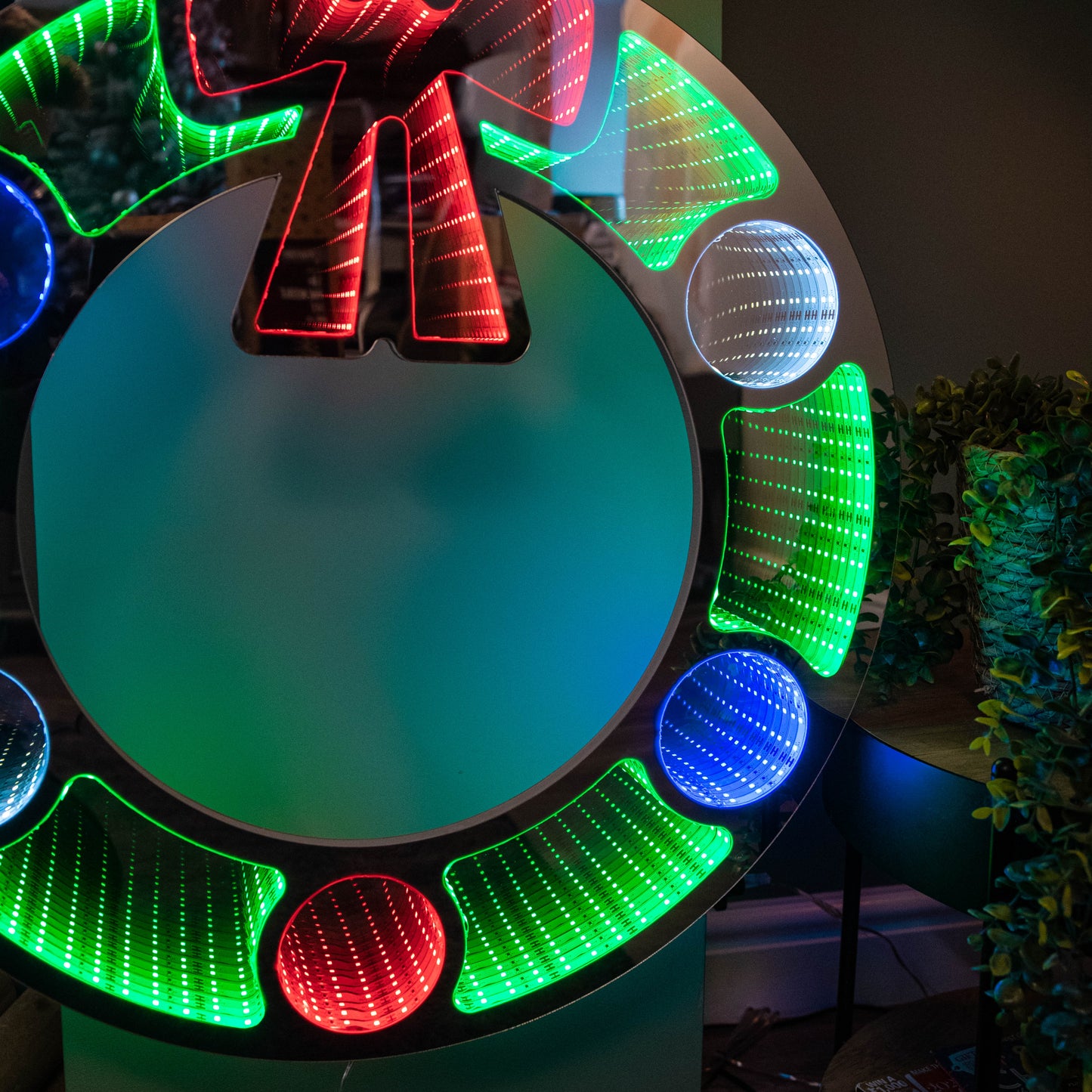 60cm Light up Hanging Christmas Wreath Infinity Mirror with Multi-Coloured LEDs