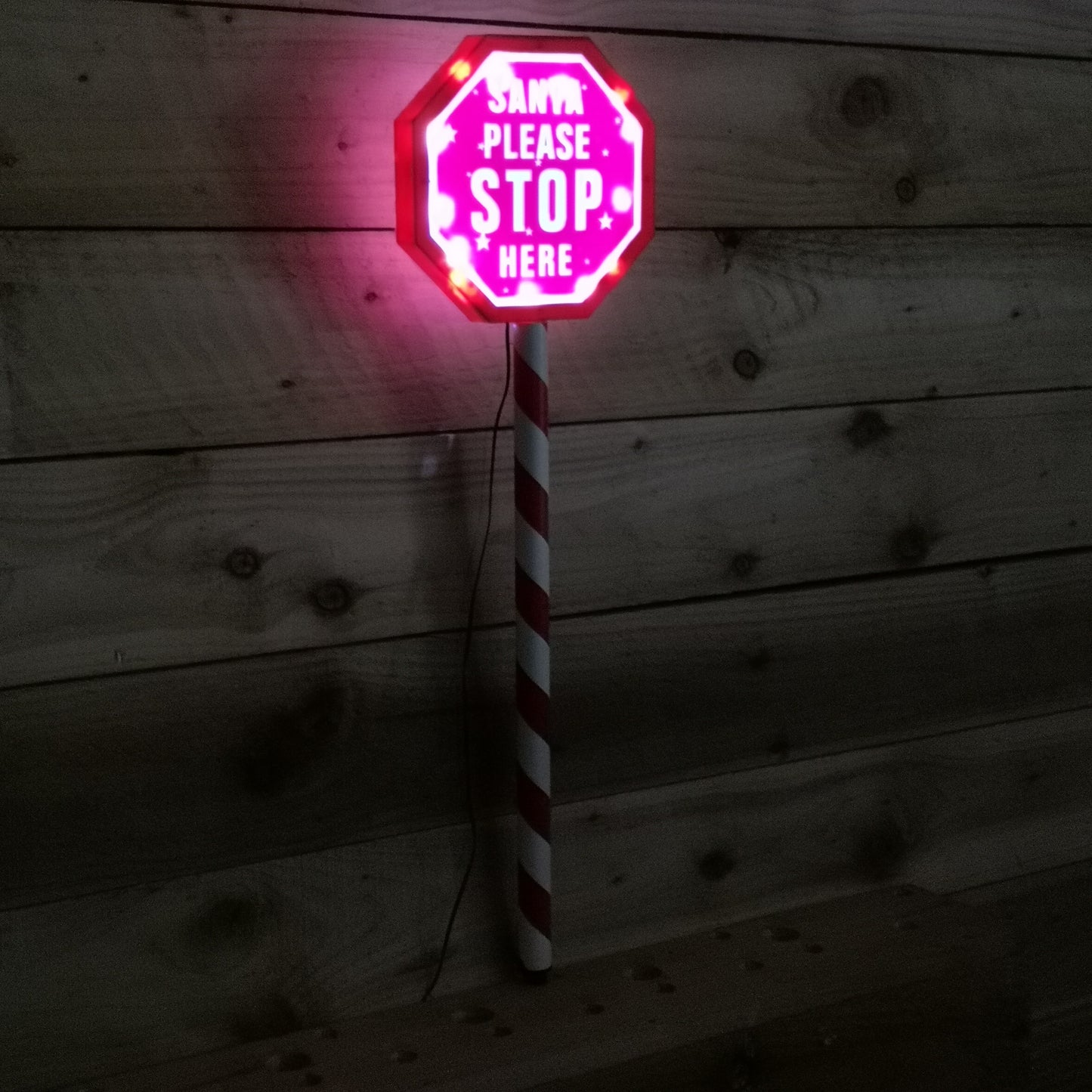 80cm Premier Christmas Sign - Santa Please Stop Here with LED & Timer