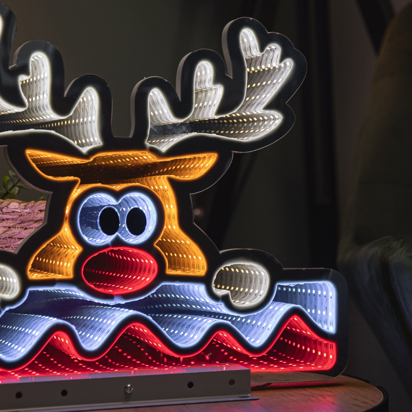 40cm Light up Christmas Deer with Snow Infinity Decoration & LEDs