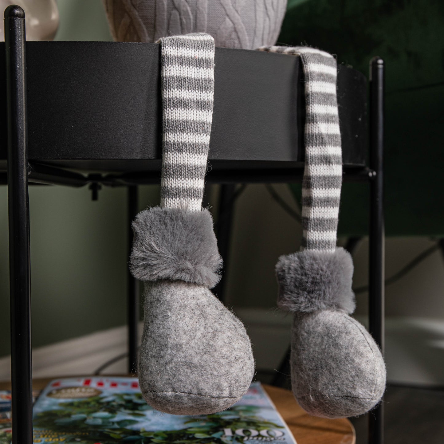 73cm Grey Sitting Christmas Gonk Decoration with Tartan Hat and Dangly Legs