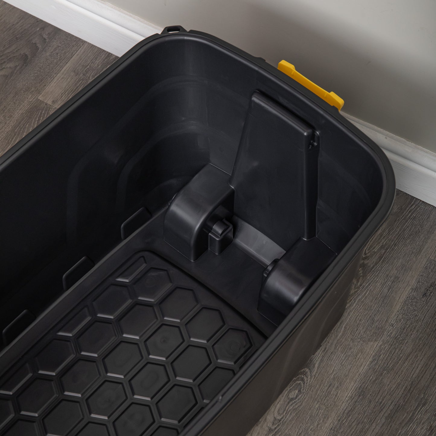 145L & 2 x 60L Heavy Duty Lockable Stackable Storage Trunks on Wheels in Black
