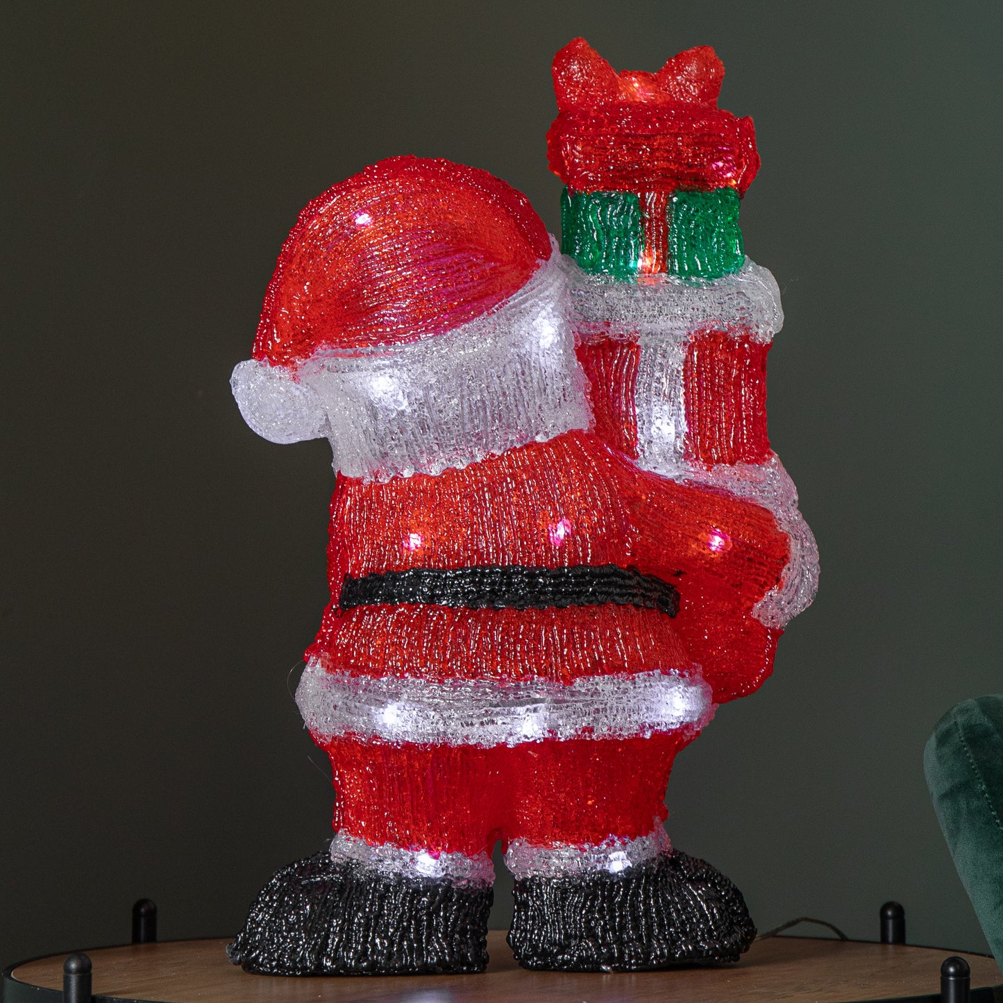 41cm Light up Acrylic Christmas Santa with 3 Gifts and 40 White LEDs