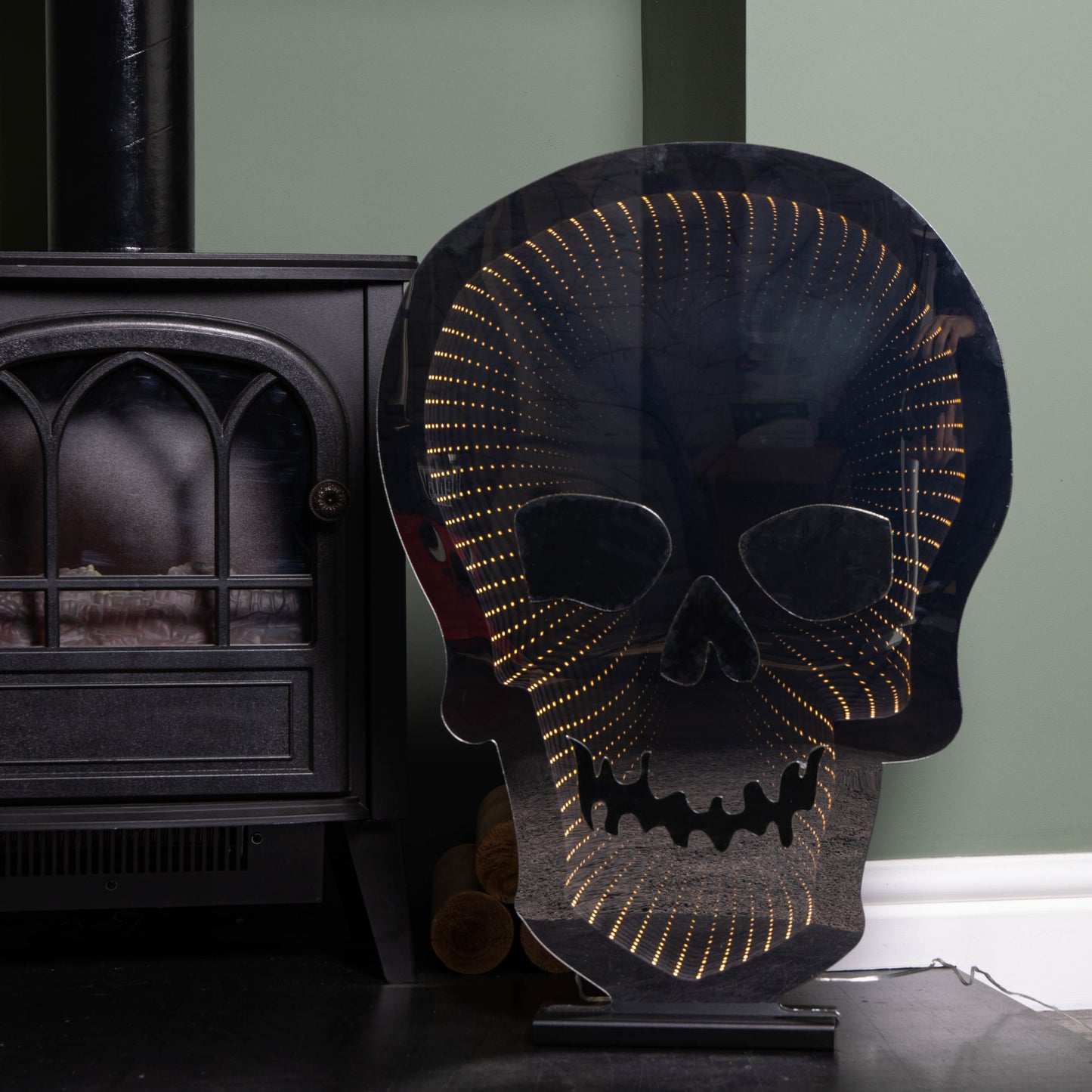 60cm Light up Halloween Skull Infinity Decoration with Warm White LEDs