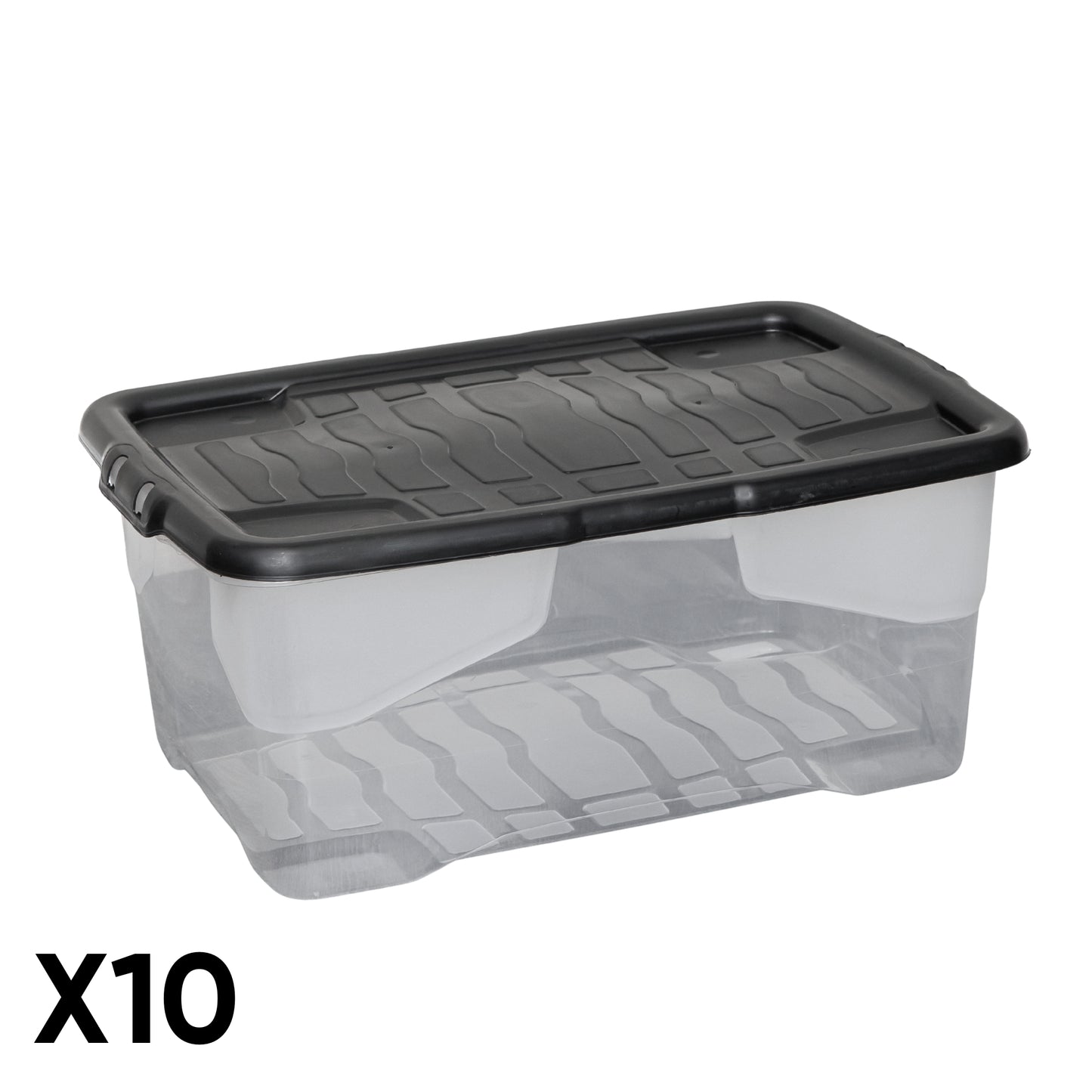 10 x 42L Clear Storage Box with Black Lid, Stackable and Nestable Design Storage Solution