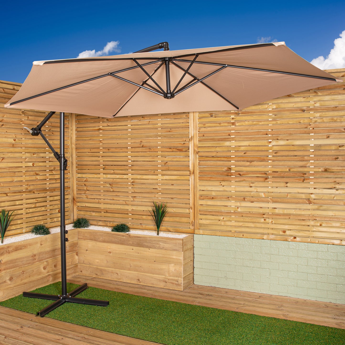 Samuel Alexander 3m Cantilever Parasol in Beige with Crank Handle for Patio Garden