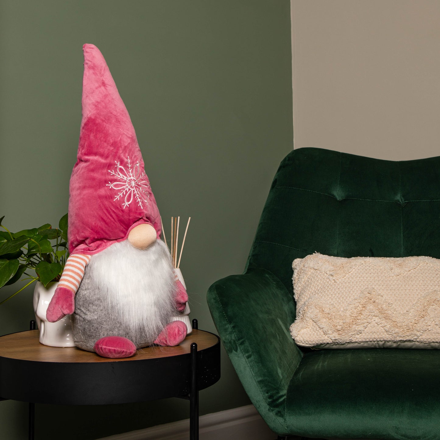 56cm Pink Sitting Christmas Gonk Decoration with Snowflake Hat