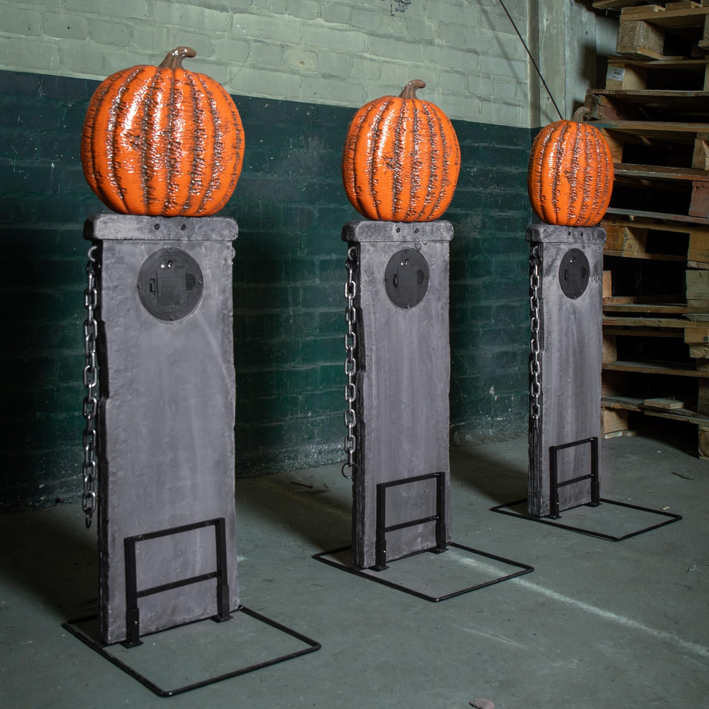 Pack of 2: 97cm x 1.2m Battery Powered Light up Halloween Pumpkin Fence with LEDs