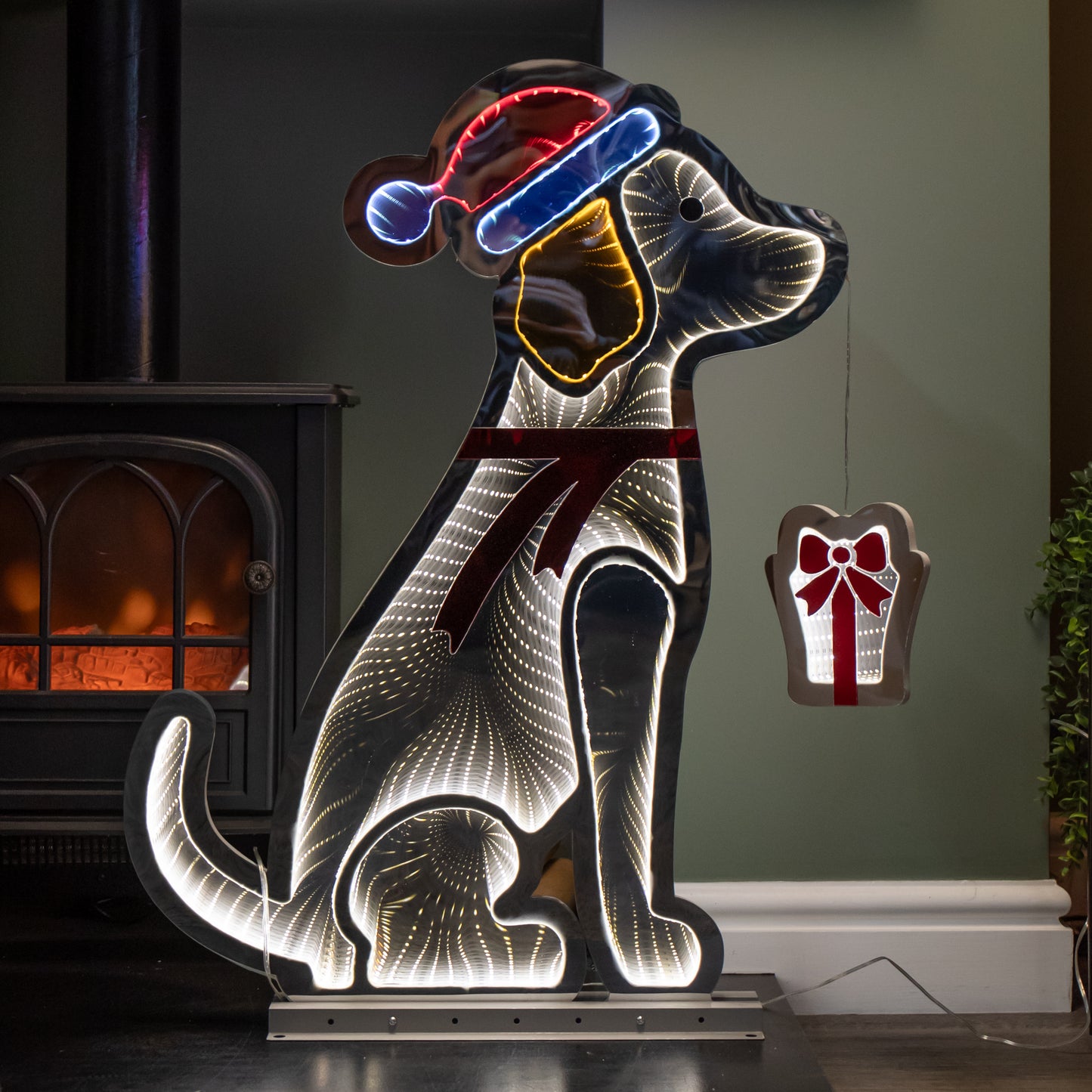 78cm LED Infinity Standing Dog Christmas Decoration with Metal Base in Warm White