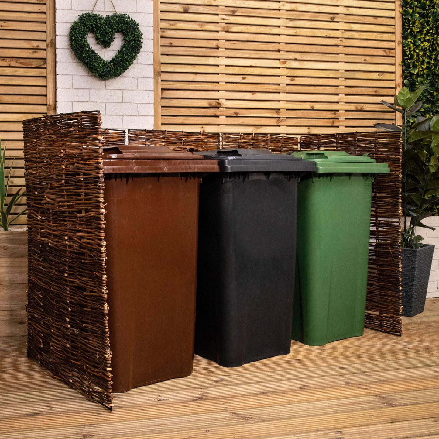 Factory Seconds: 1.16m x 1.83m Triple Garden Patio Willow Wheelie Bin Screen Hideaway