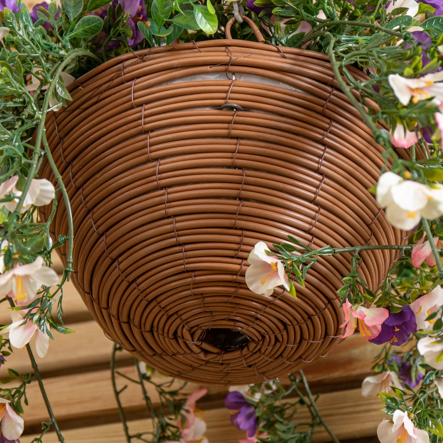 Large Outdoor Artificial Hanging Flower Basket with Petunias and Removable Chain