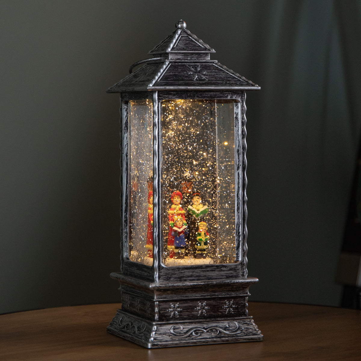27cm Glitter Water Spinner Lantern - Pick Choir or Tree. Warm White LED