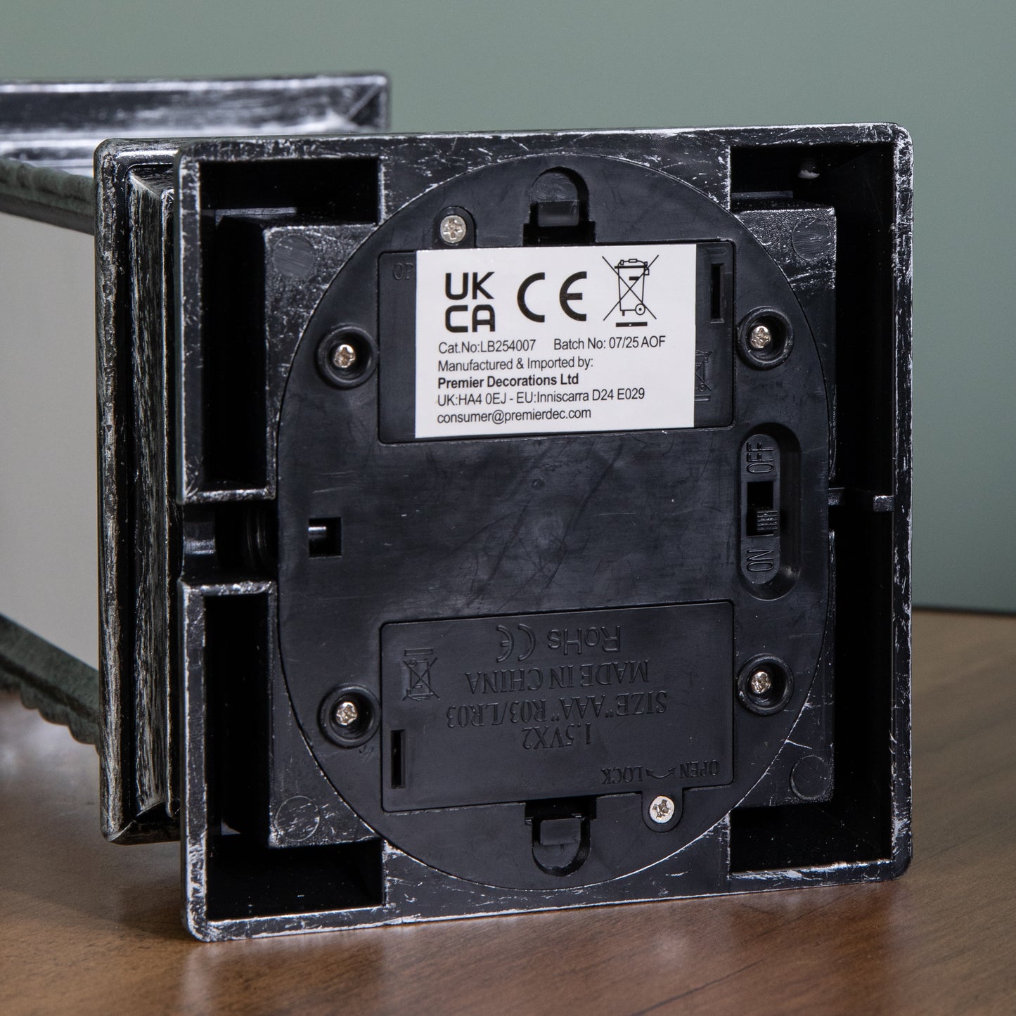 27cm Dual Powered Light up Antique Silver Christmas Water Spinner with Dogs & Flying Sleigh Scene