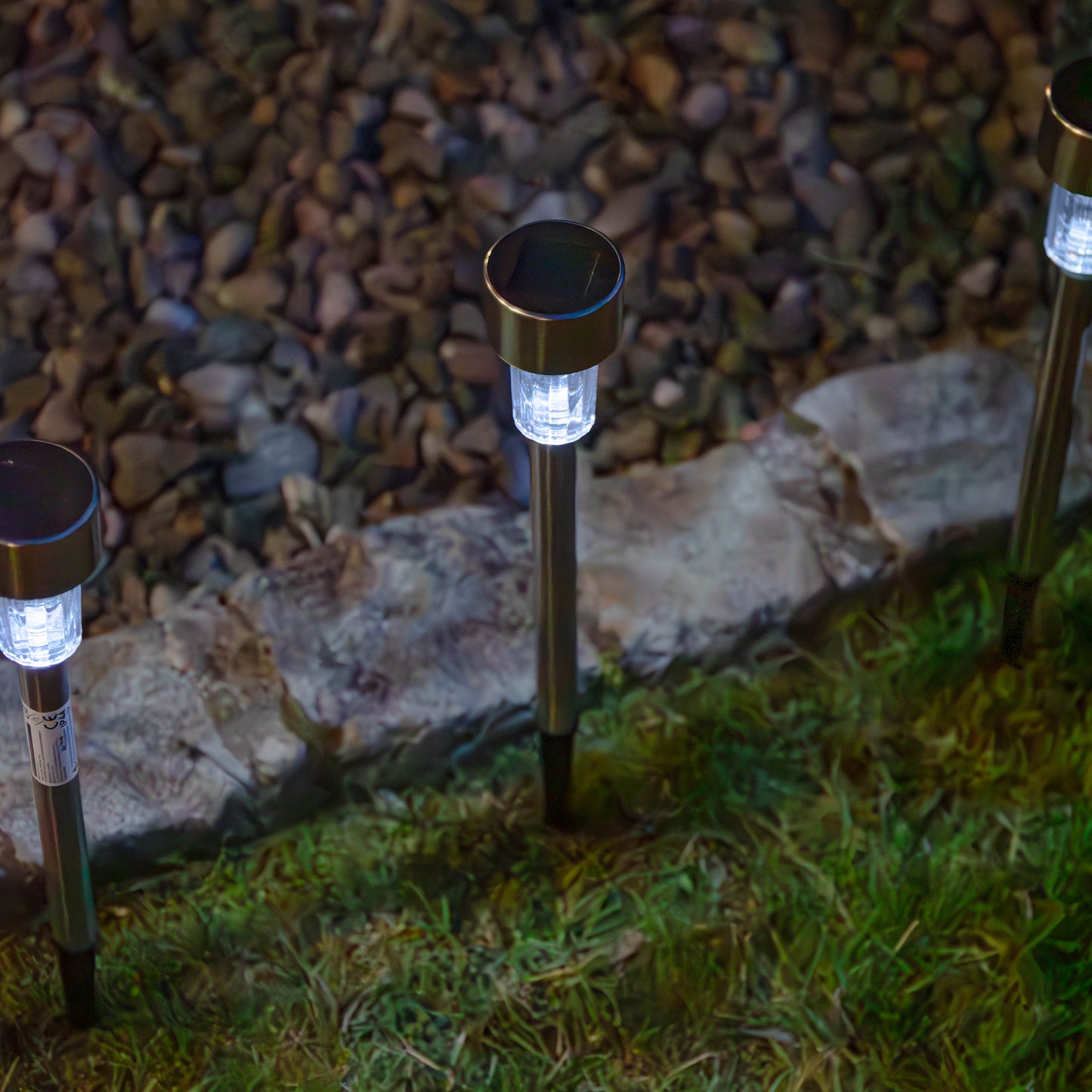 36cm Set of 5 Stainless Steel Garden Solar Path Lights with White LEDs