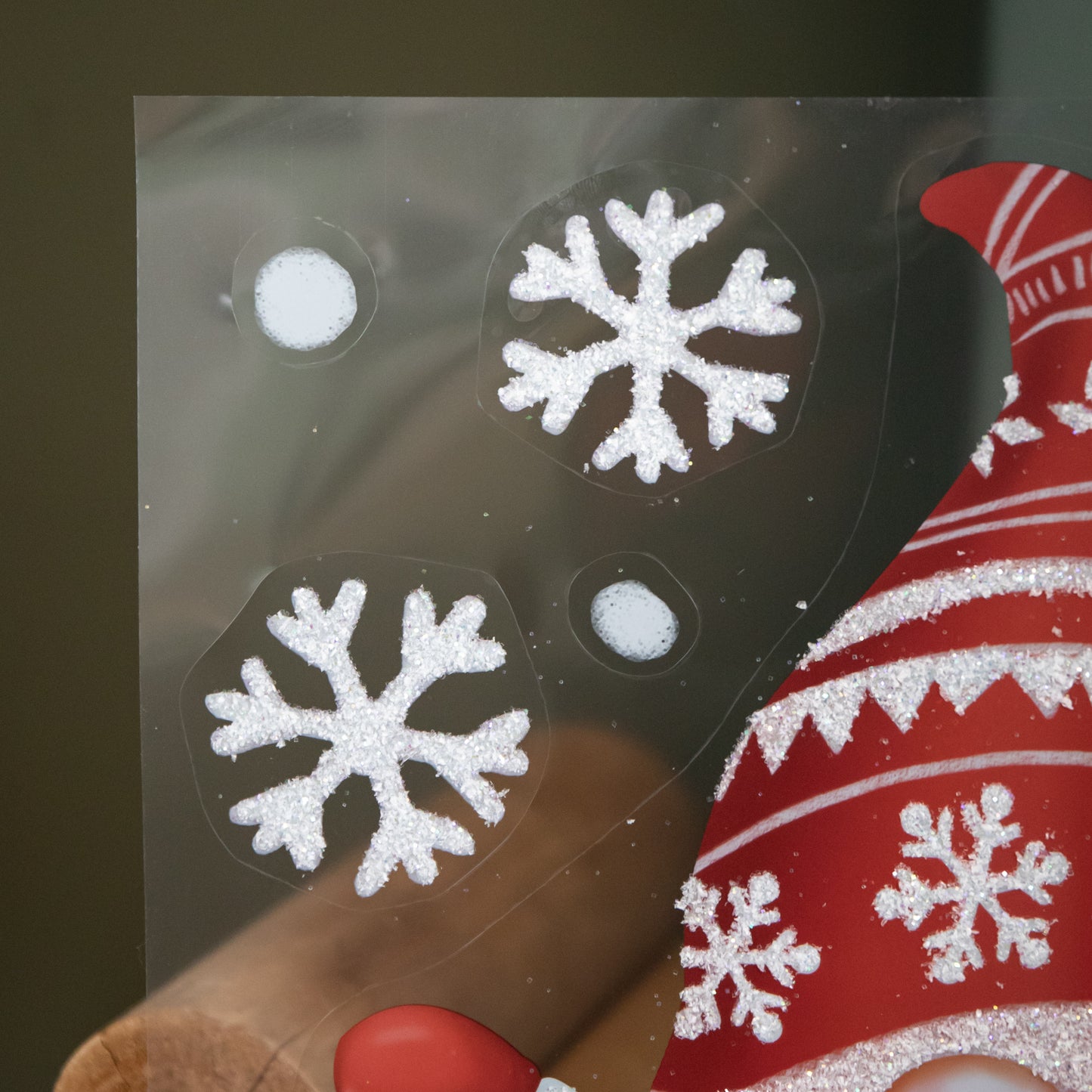 35cm Christmas Gonk in Snow Scene Window Decal Decoration with Glitter