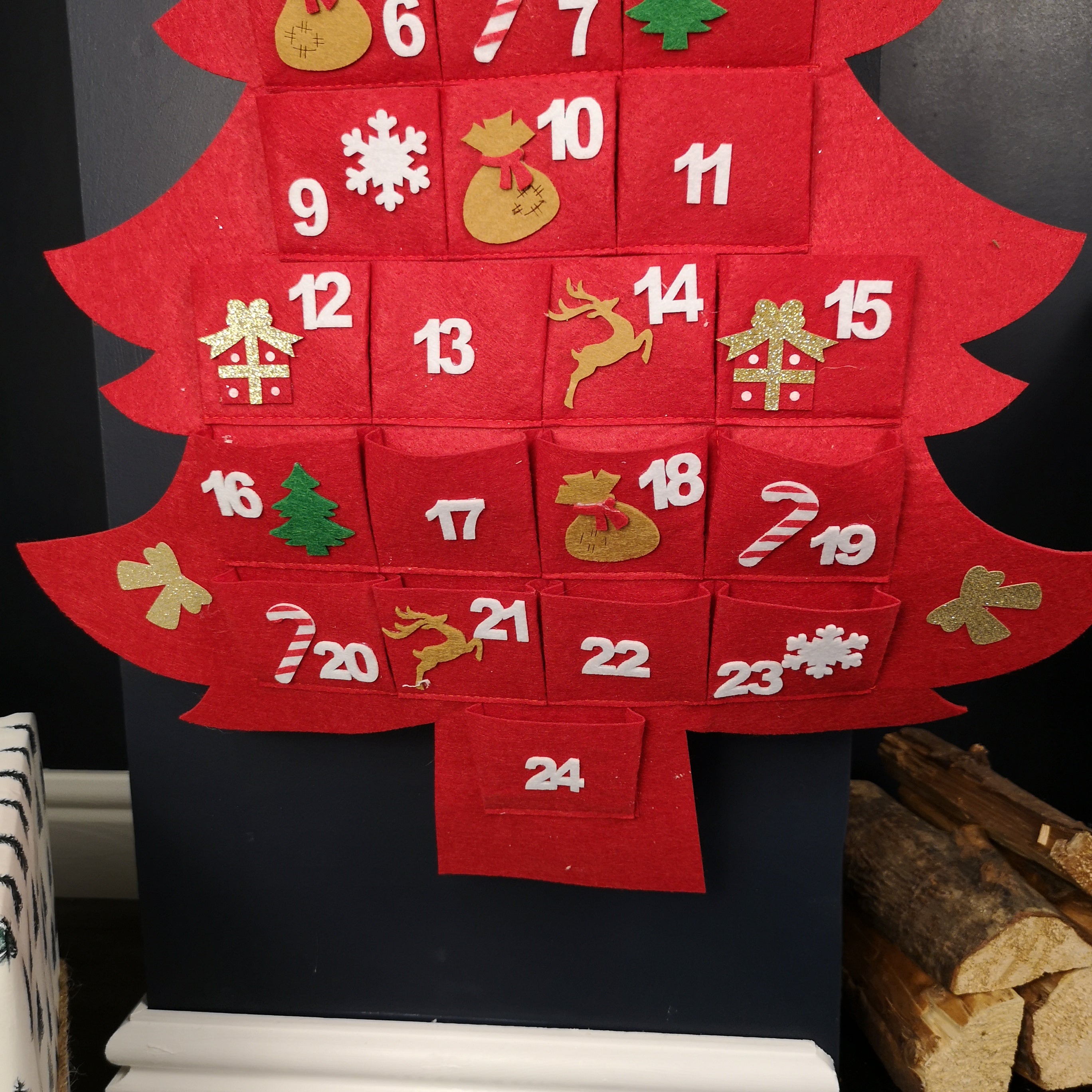 90cm Fabric Tree Shape Advent Calendar Christmas Decoration in Red