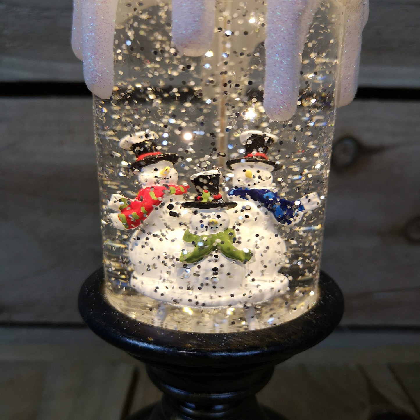 25cm Snowtime Indoor Battery Operated LED Water Candle Stick Spinner with Snowman Scene