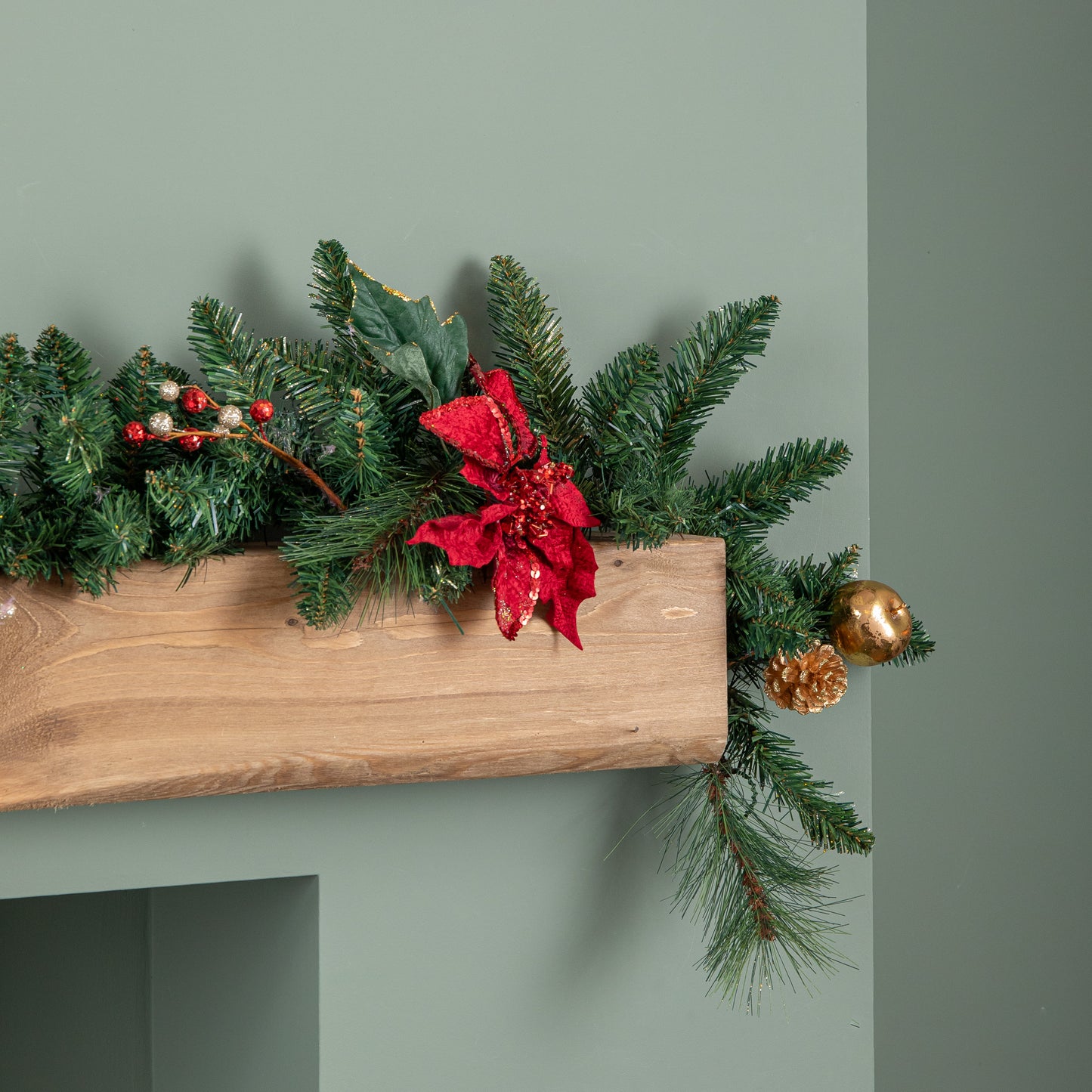 1.8m (6ft) Deluxe Christmas Garland with Red and Gold Poinsettias