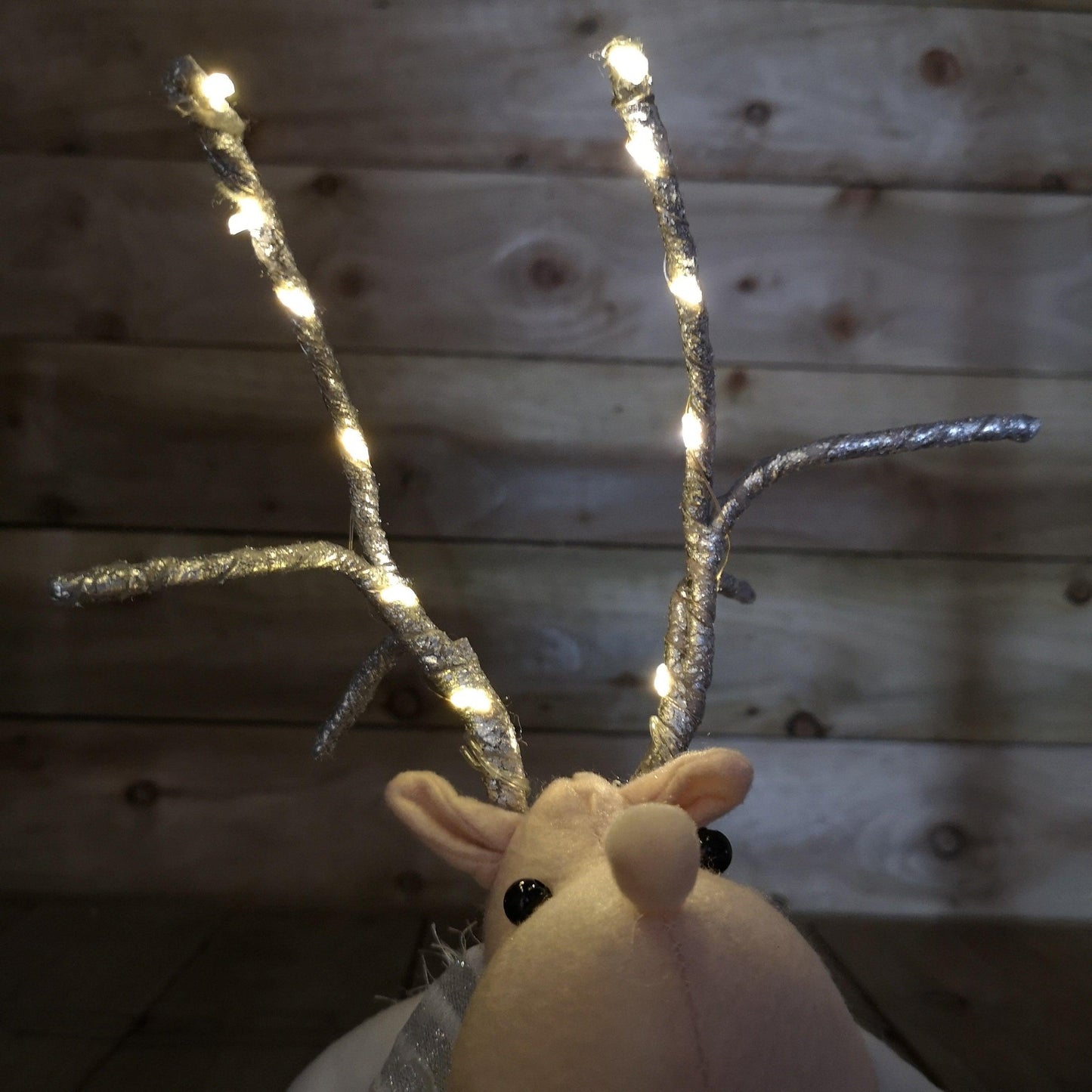 40cm Battery Operated Plush White Christmas Reindeer with LED Lit Antlers