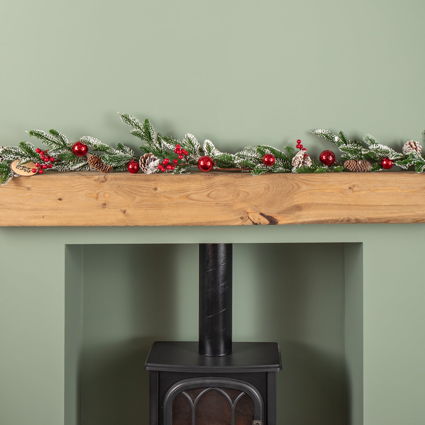1.9m Christmas Frosted Pinecone Garland with Red Berries and Baubles