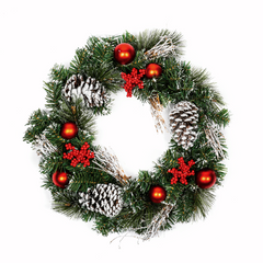 Premier 40cm Christmas Red Dressed Festive Wreath With Baubles Bows And Pinecones