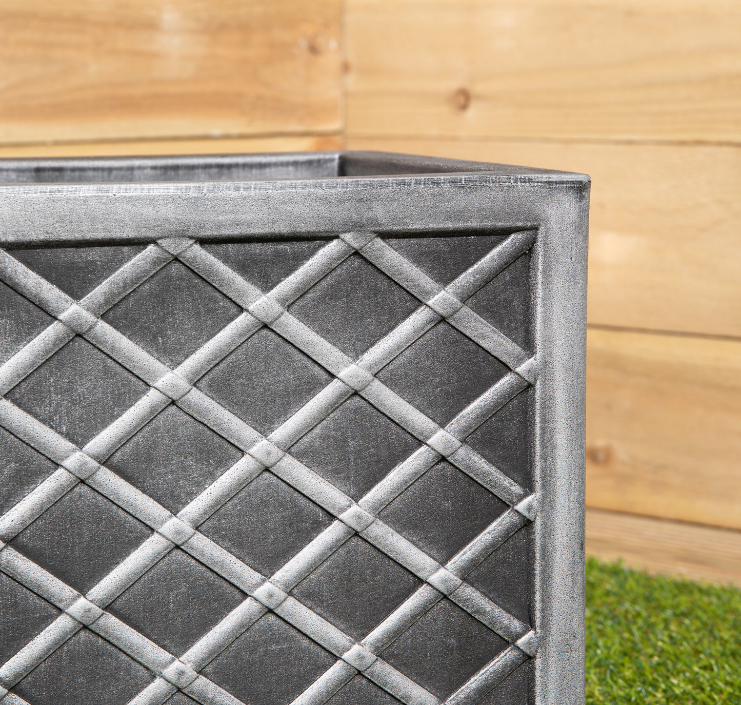 30cm Small Square Plastic Pewter Effect Grey Garden Patio Planter