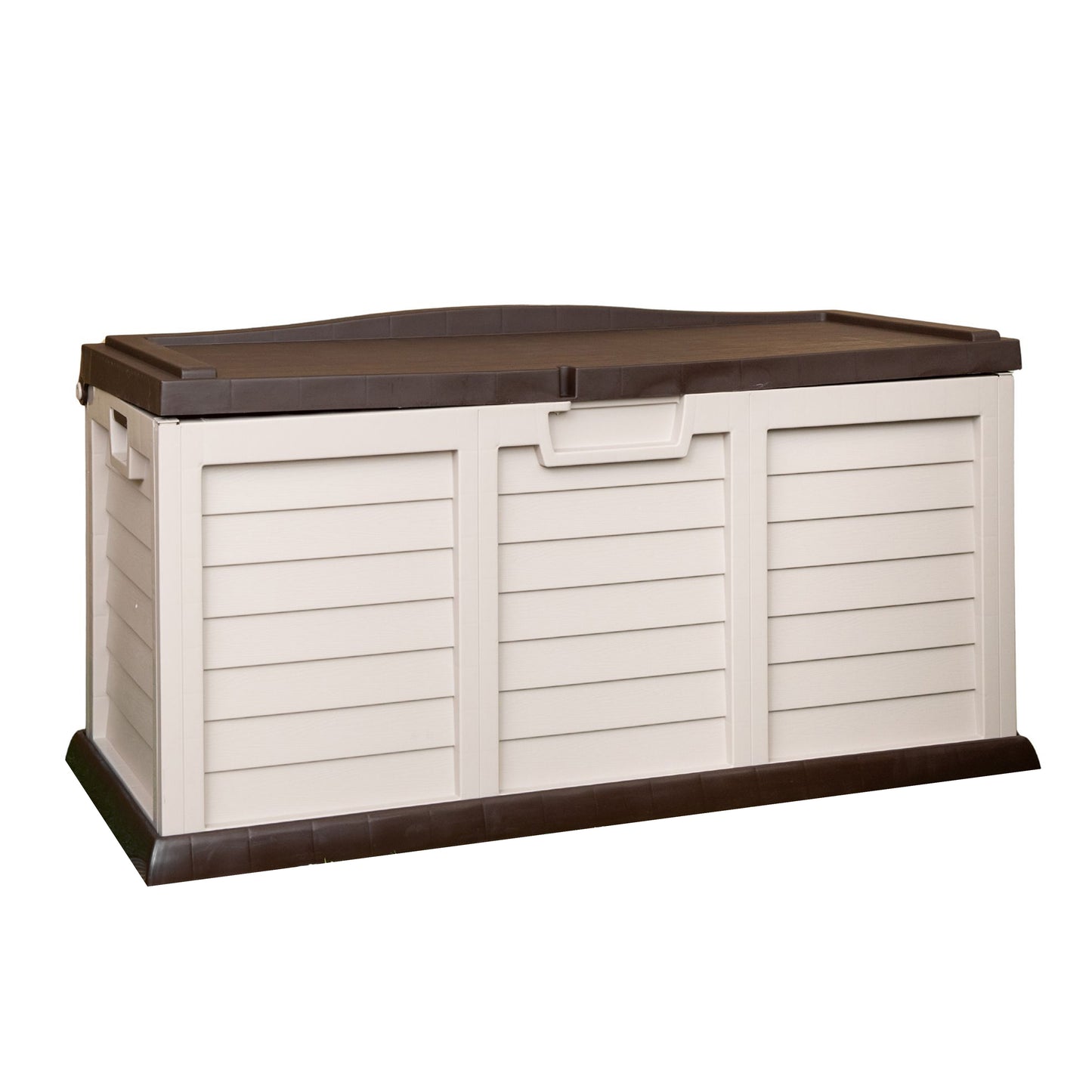 440L Heavy Duty Garden Patio Storage Box with Lockable Sit on Lid in Brown