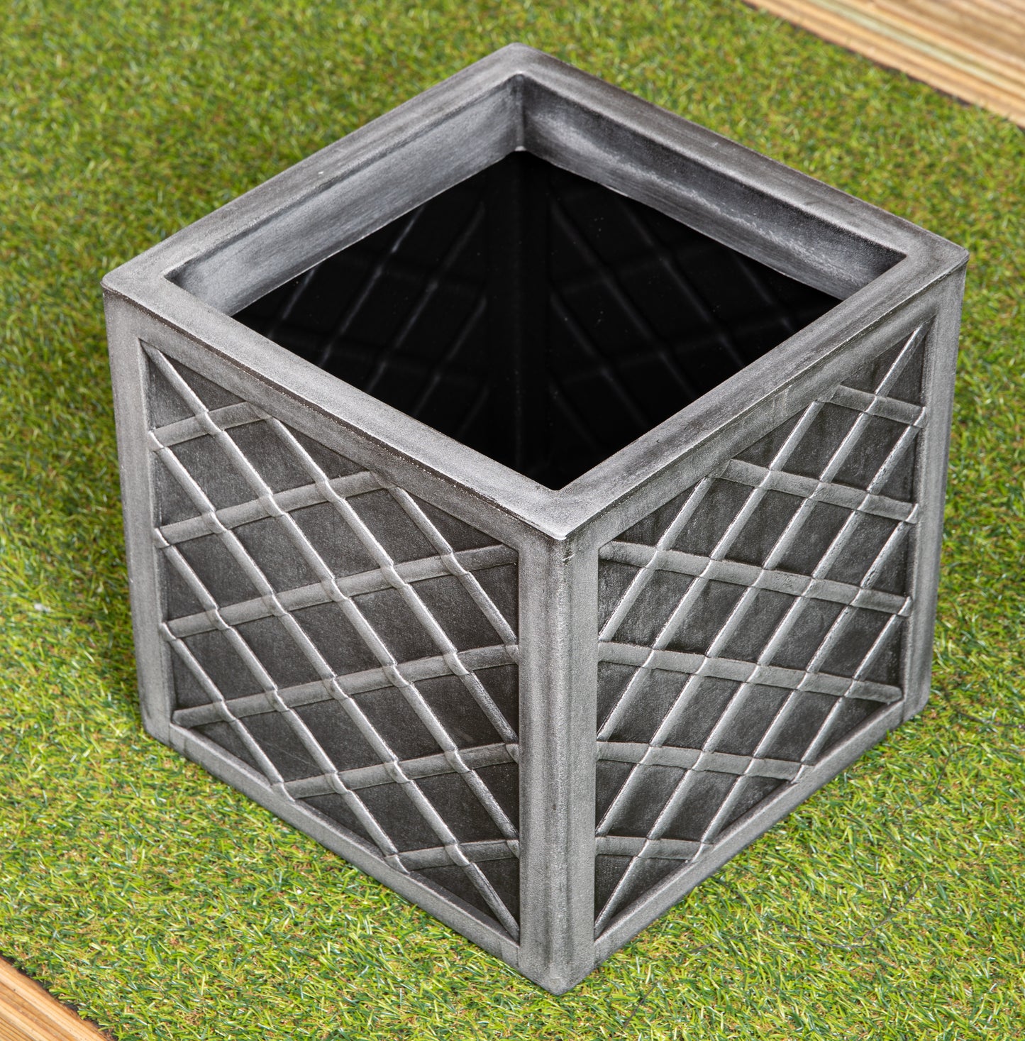 30cm Small Square Plastic Pewter Effect Grey Garden Patio Planter
