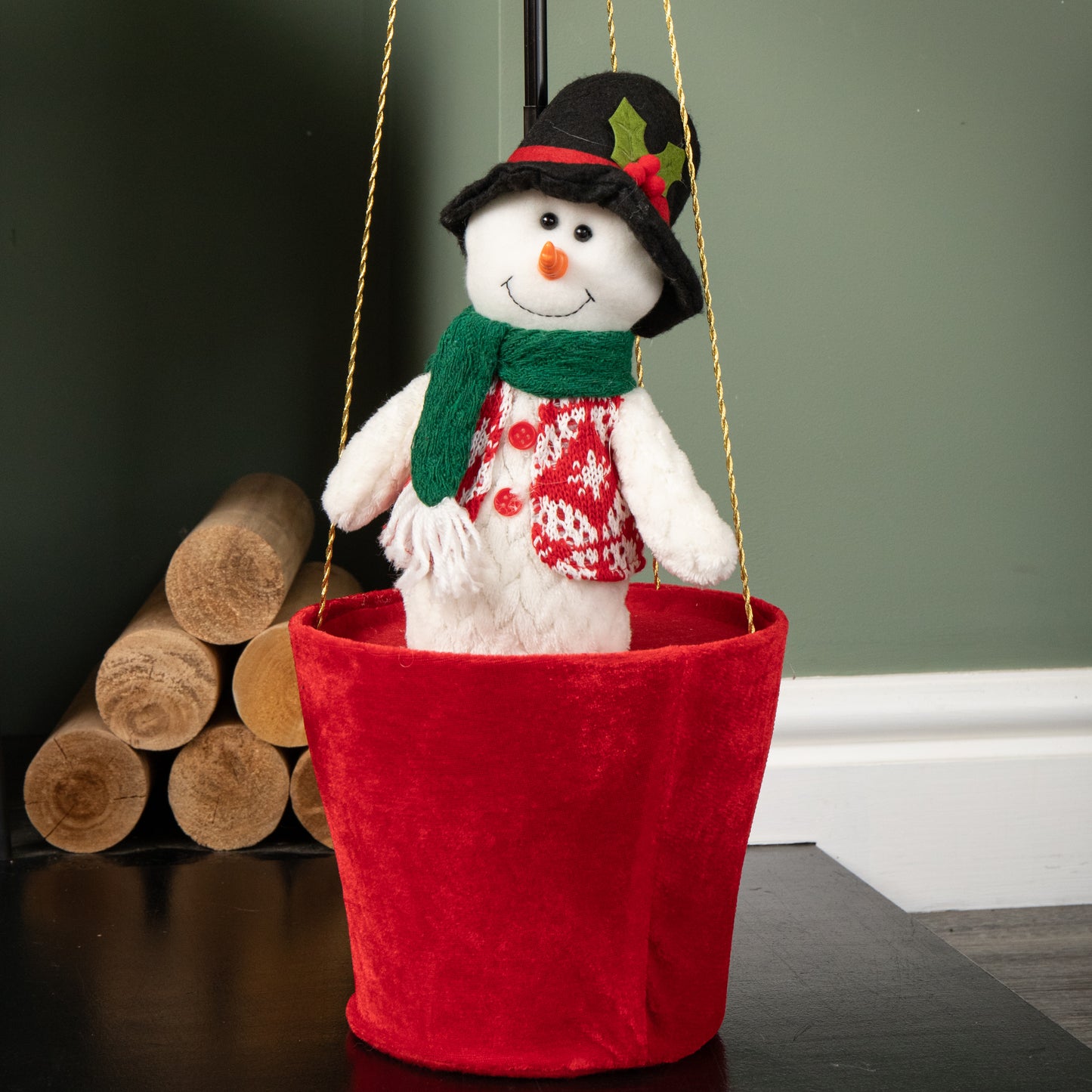 1m Tall Plush Snowman Christmas Hot Air Balloon with Extension Pole Hanging or Table Decoration