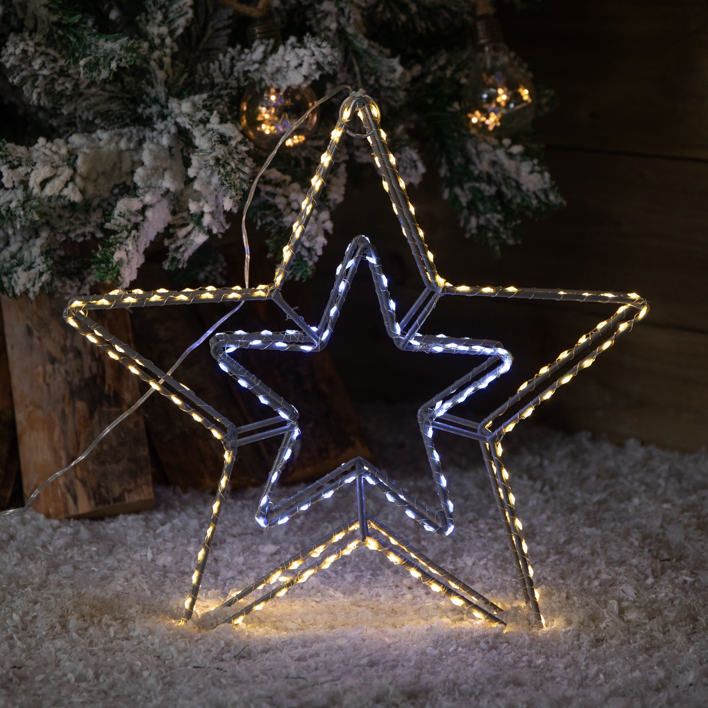 38cm Light up Dewdrop Double Star Christmas Decoration with White and Warm White LEDs