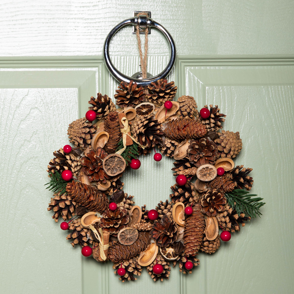 30cm Winter Spice Hanging Christmas Wreath with Pine Cones Red Berries & Dried Fruit