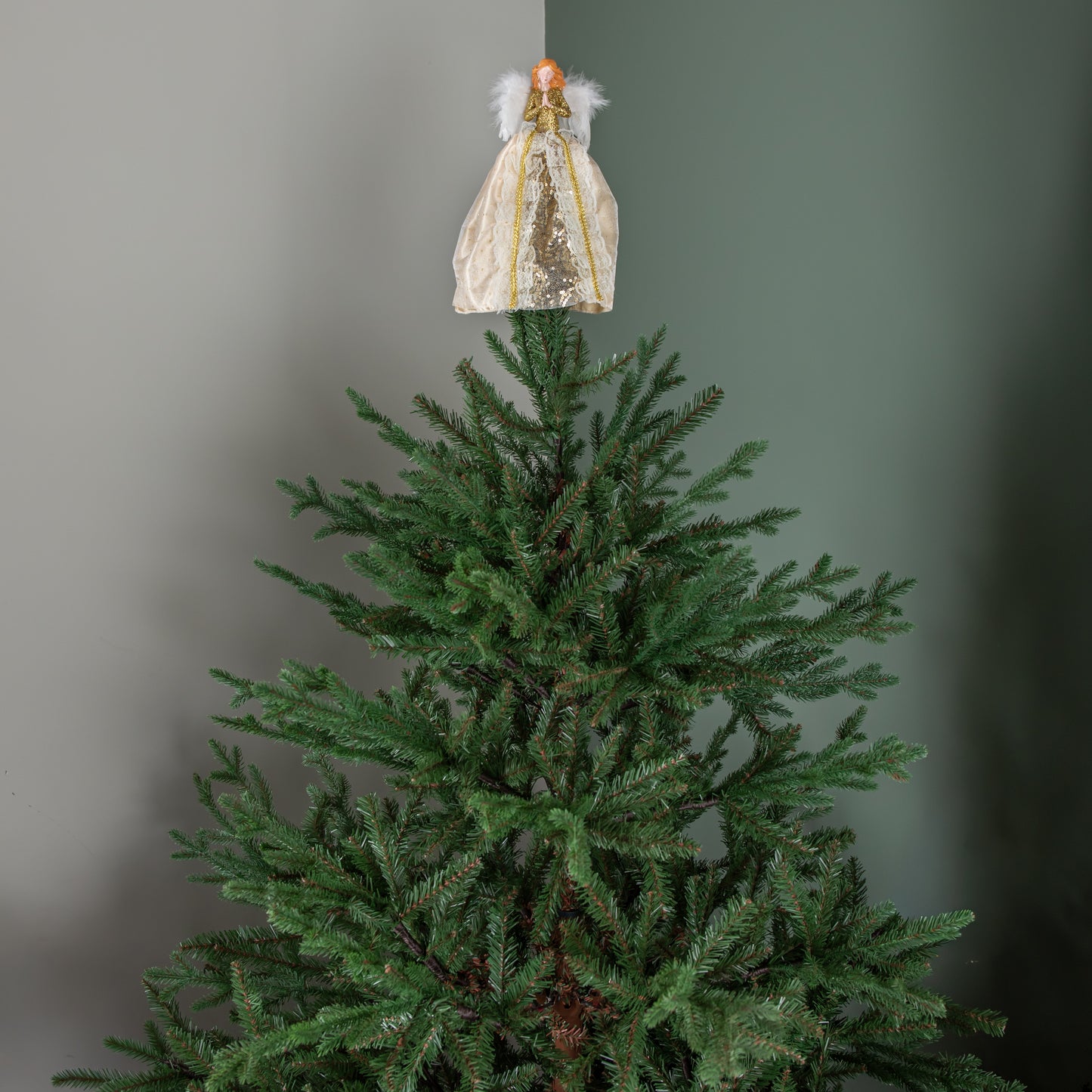 25cm Christmas Angel Tree Topper Decoration with Feather Wings in Gold
