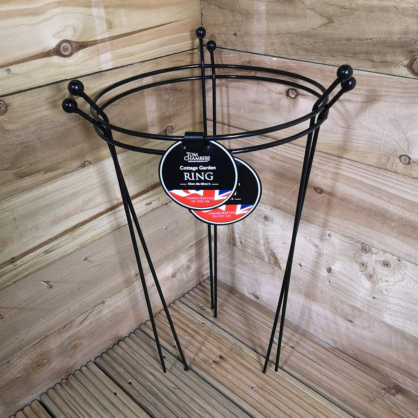 2 Pack of Small 60cm x 35cm Heavy Duty Black Steel Herbaceous Garden Plant Support Ring