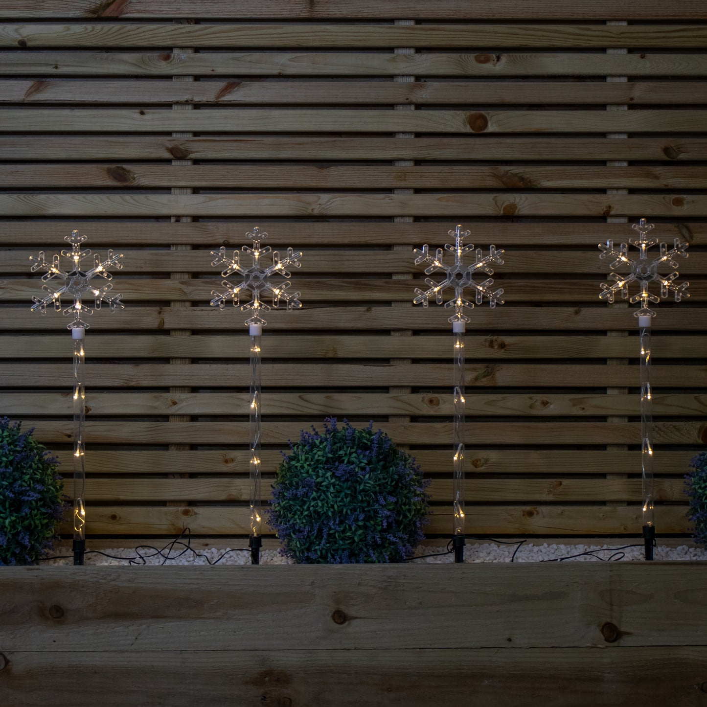 69cm Set of 4 Plastic Crystal Snowflake Pathfinder Christmas Lights with Warm White LEDs