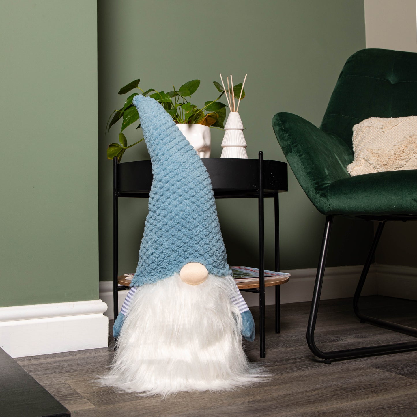 65cm Blue Sitting Christmas Gonk Decoration with Knitted Hat