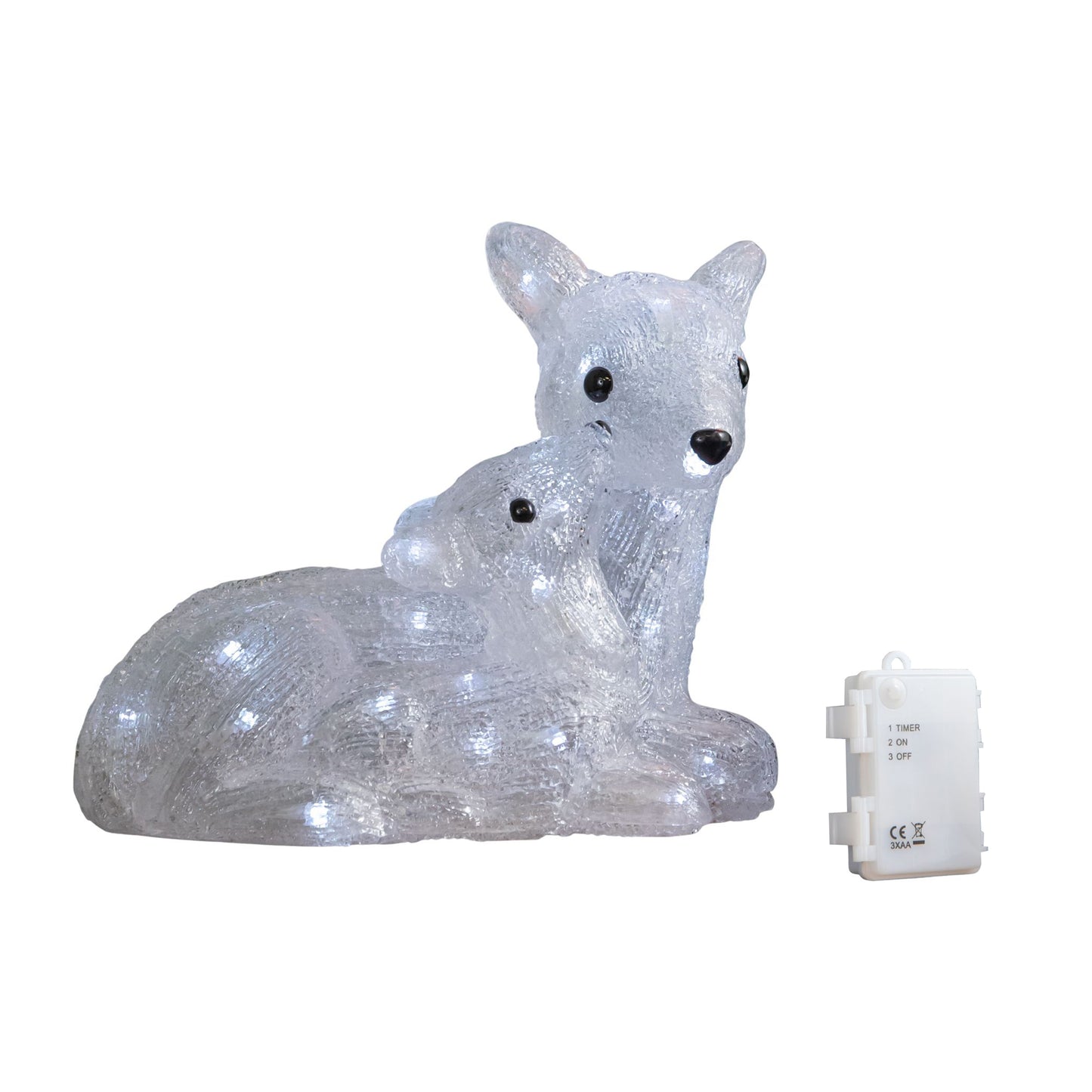 27cm Battery Powered Light up Ice Frosted Christmas Doe & Fawn with LEDs