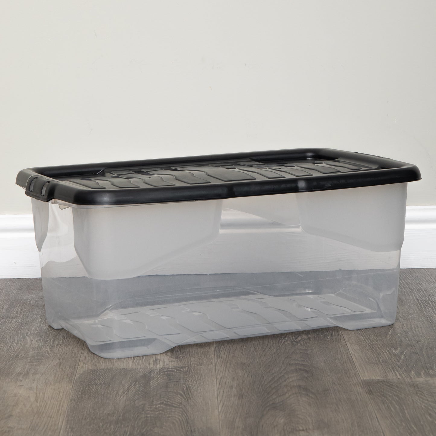 6 x 42L Clear Storage Box with Black Lid, Stackable and Nestable Design Storage Solution