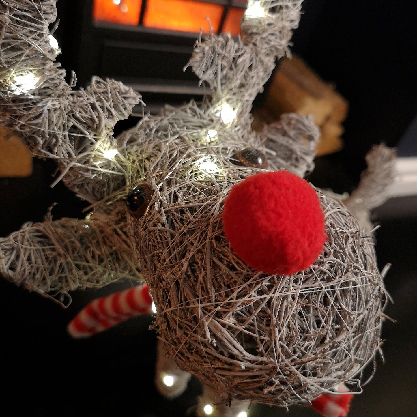 51cm Battery Operated Rattan Woven Blitzen Reindeer with Warm White LEDs