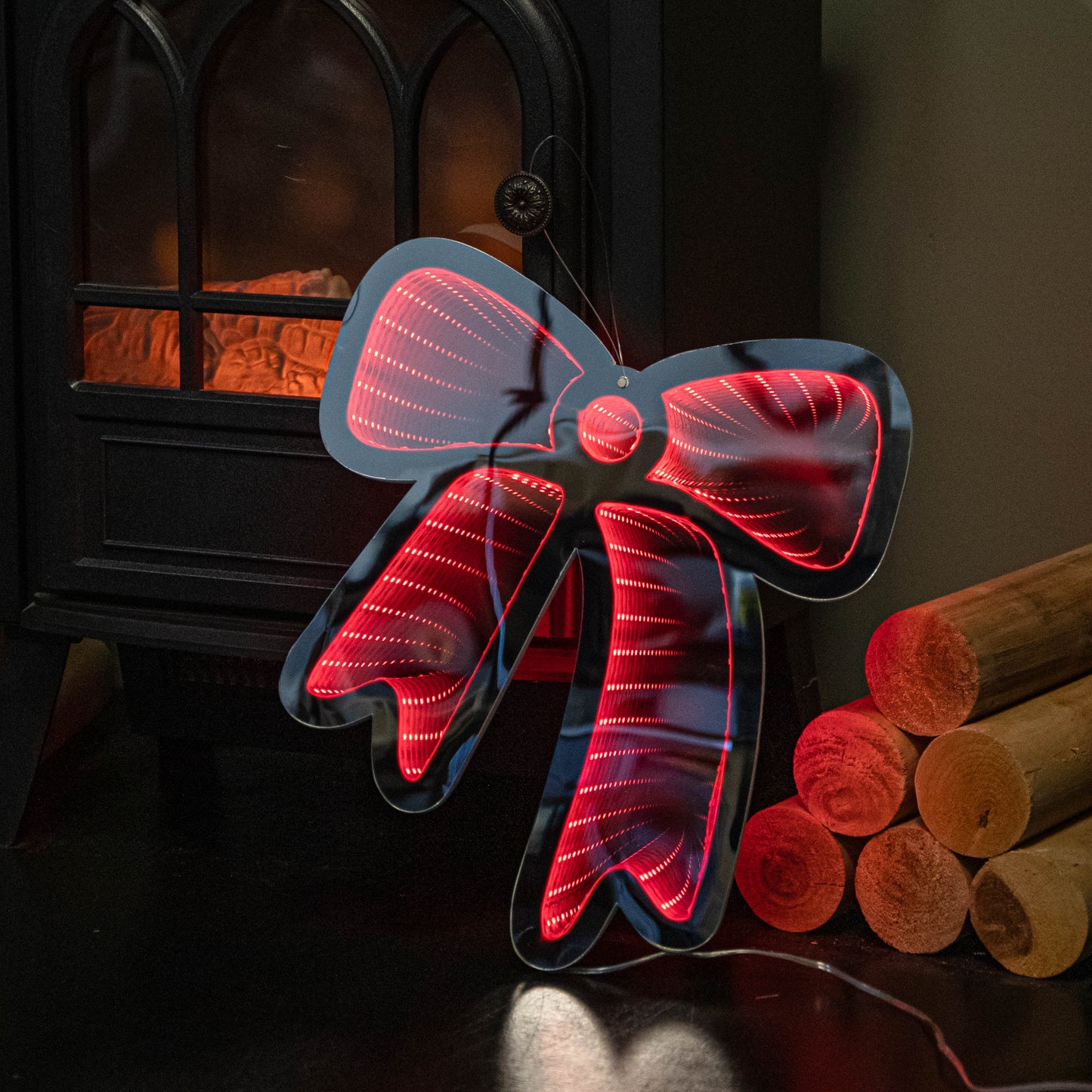 32cm Light up Hanging Bow Infinity Christmas Decoration with Red LEDs