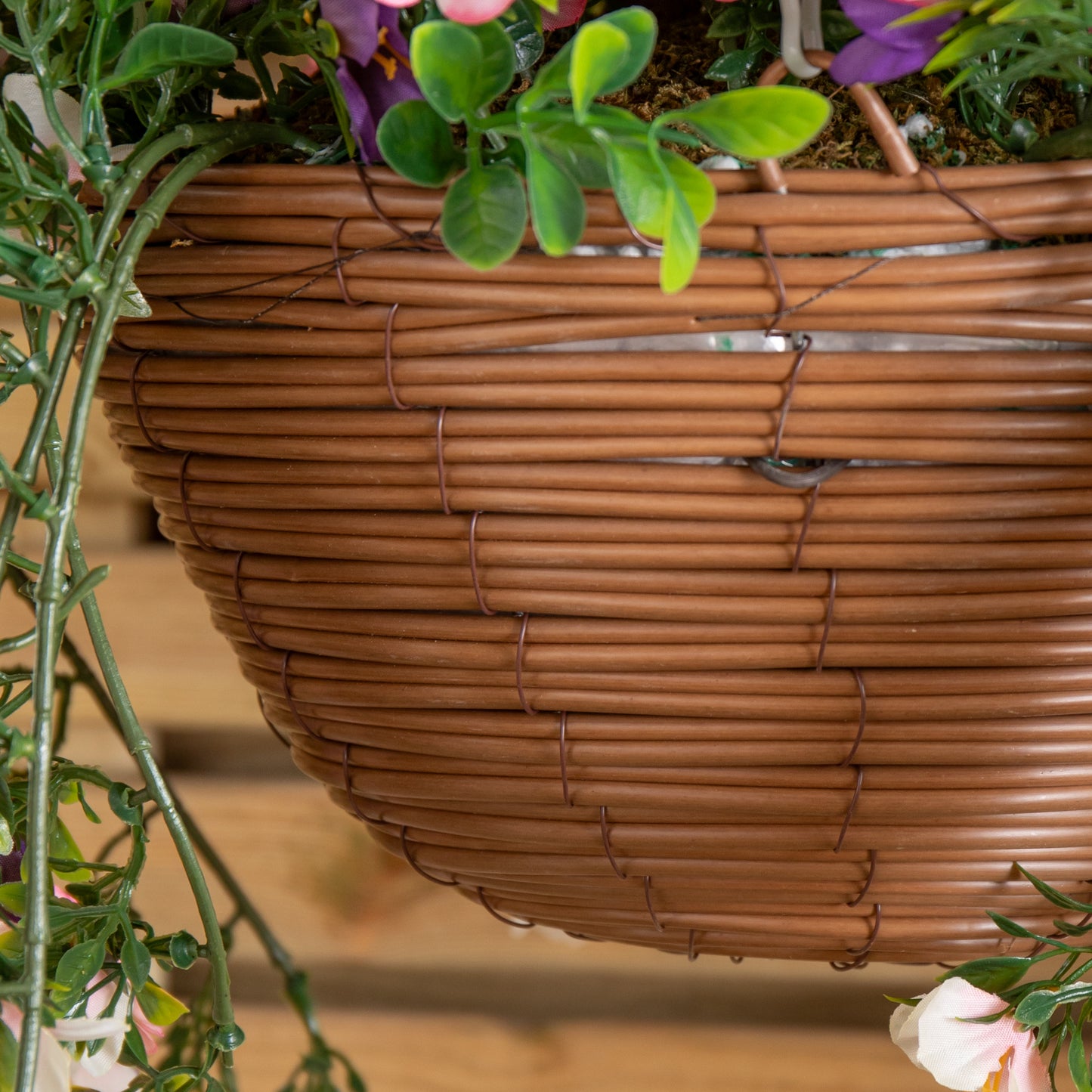 Large Outdoor Artificial Hanging Flower Basket with Petunias and Removable Chain
