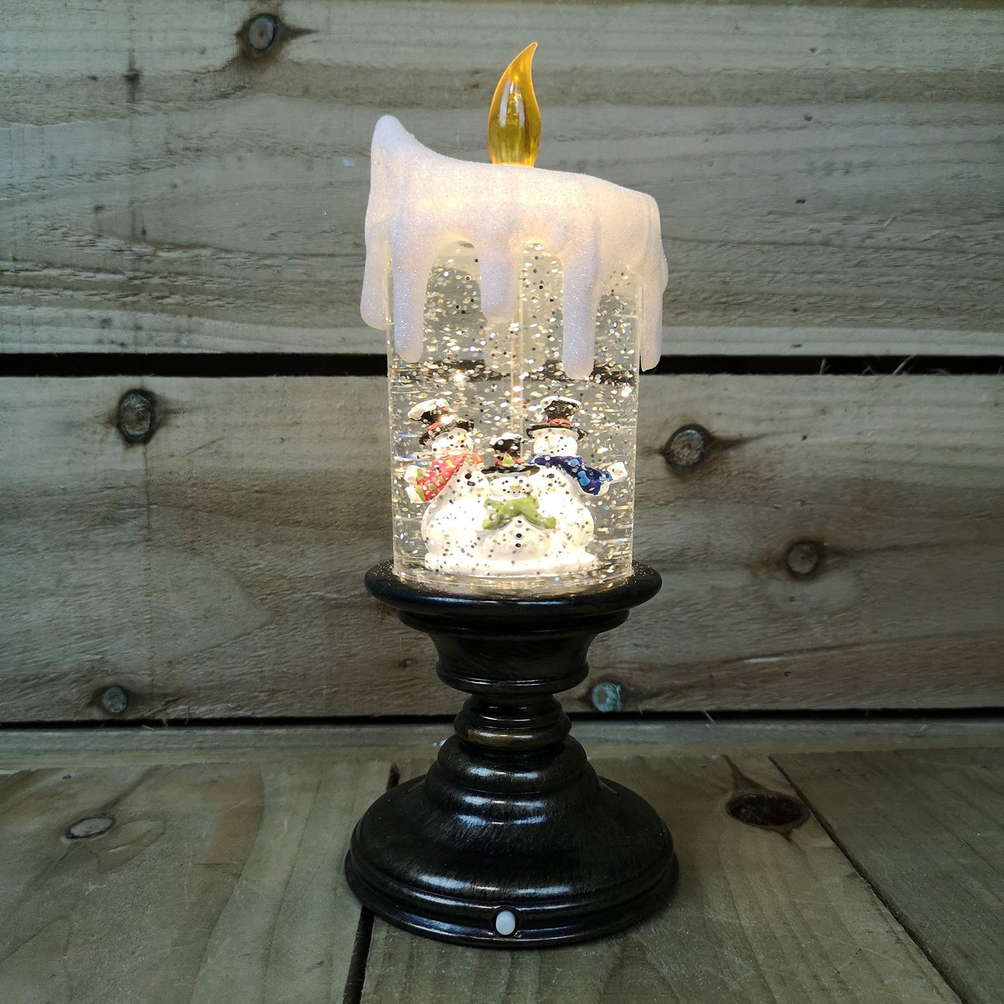 25cm Snowtime Indoor Battery Operated LED Water Candle Stick Spinner with Snowman Scene