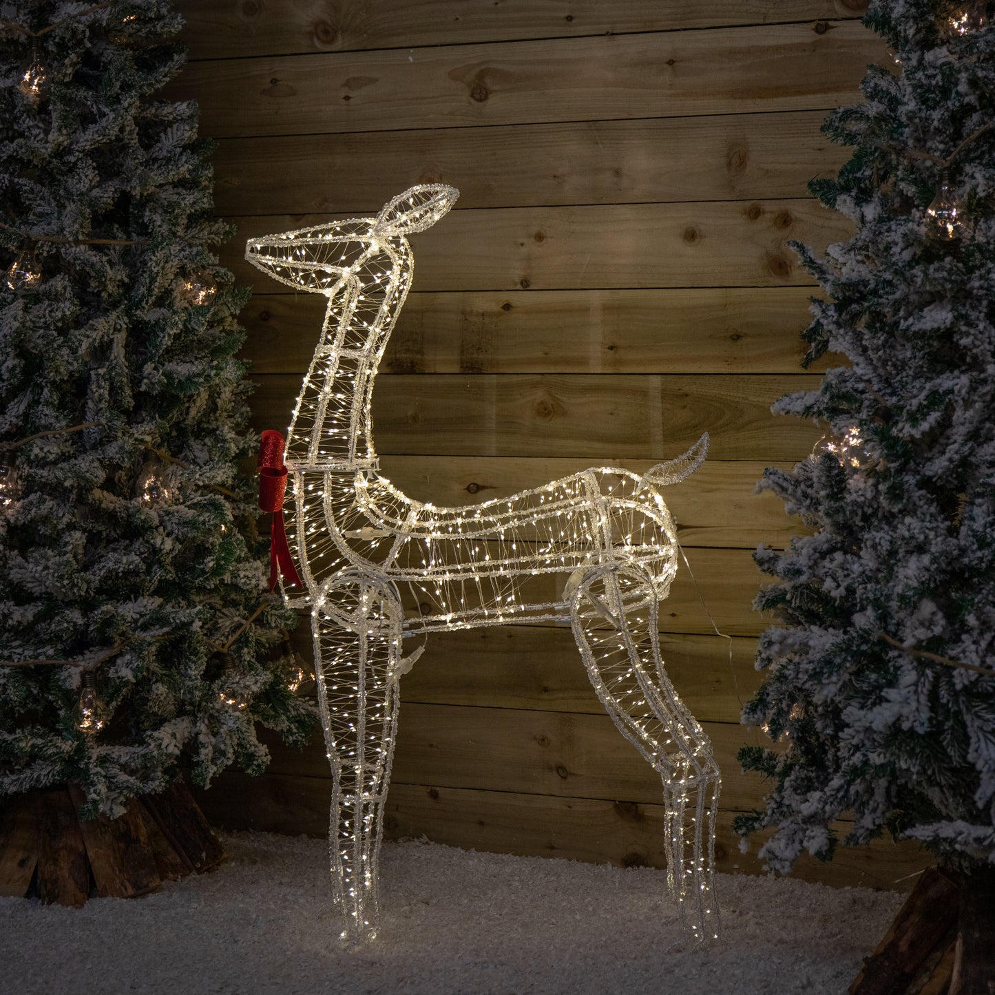 1.24m Light up Acrylic Christmas Deer Decoration with Red Bow and 880 Warm White LEDs