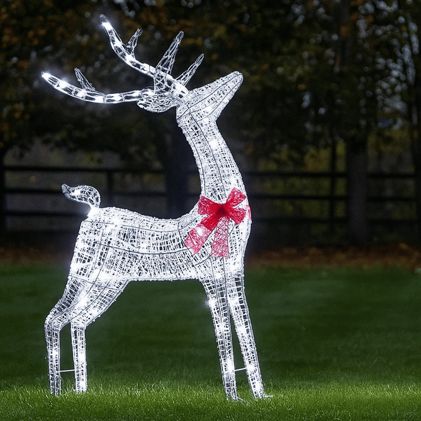 95cm Light up Silver Glitter Twist Christmas Reindeer with Cool White LEDs