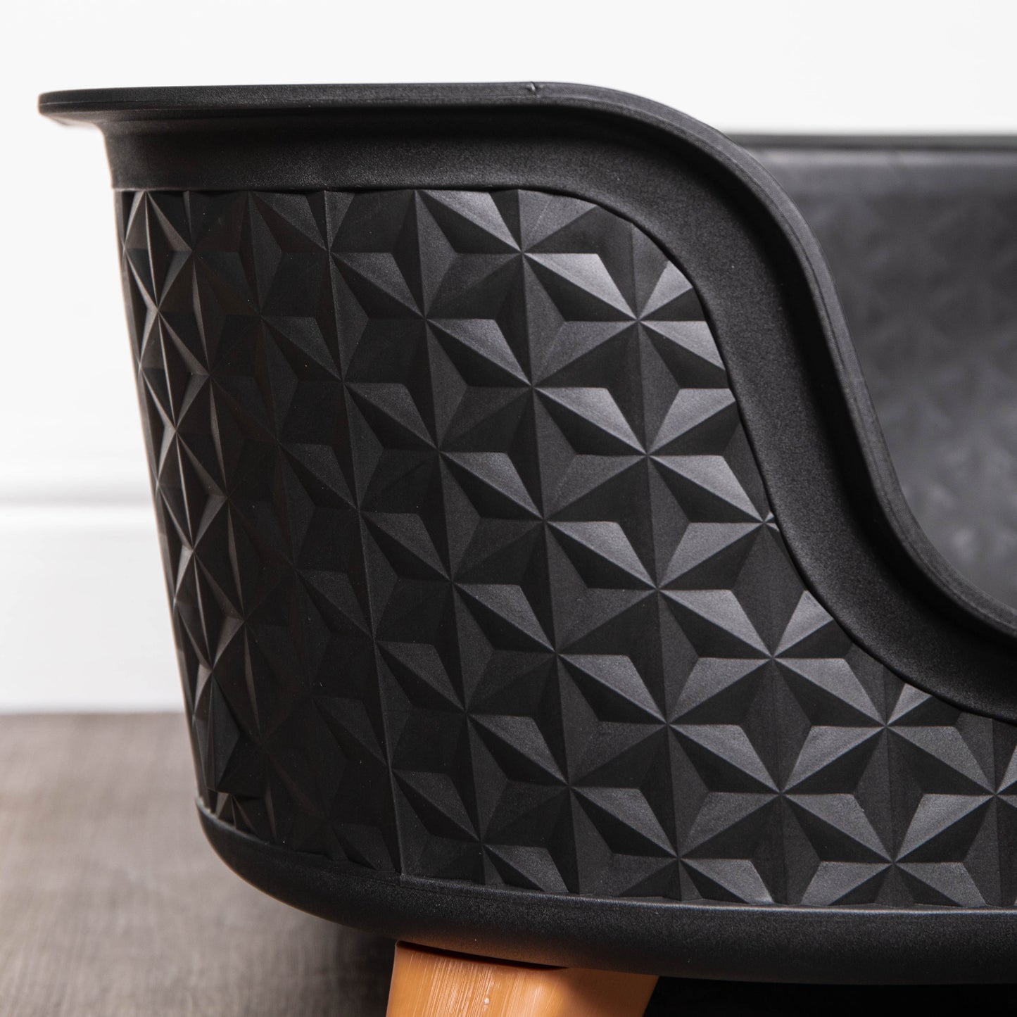 77cm x 58cm Black Plastic Raised Pet Basket with Legs and Black Plastic Double Pet Bowl Feeder with Stand Set