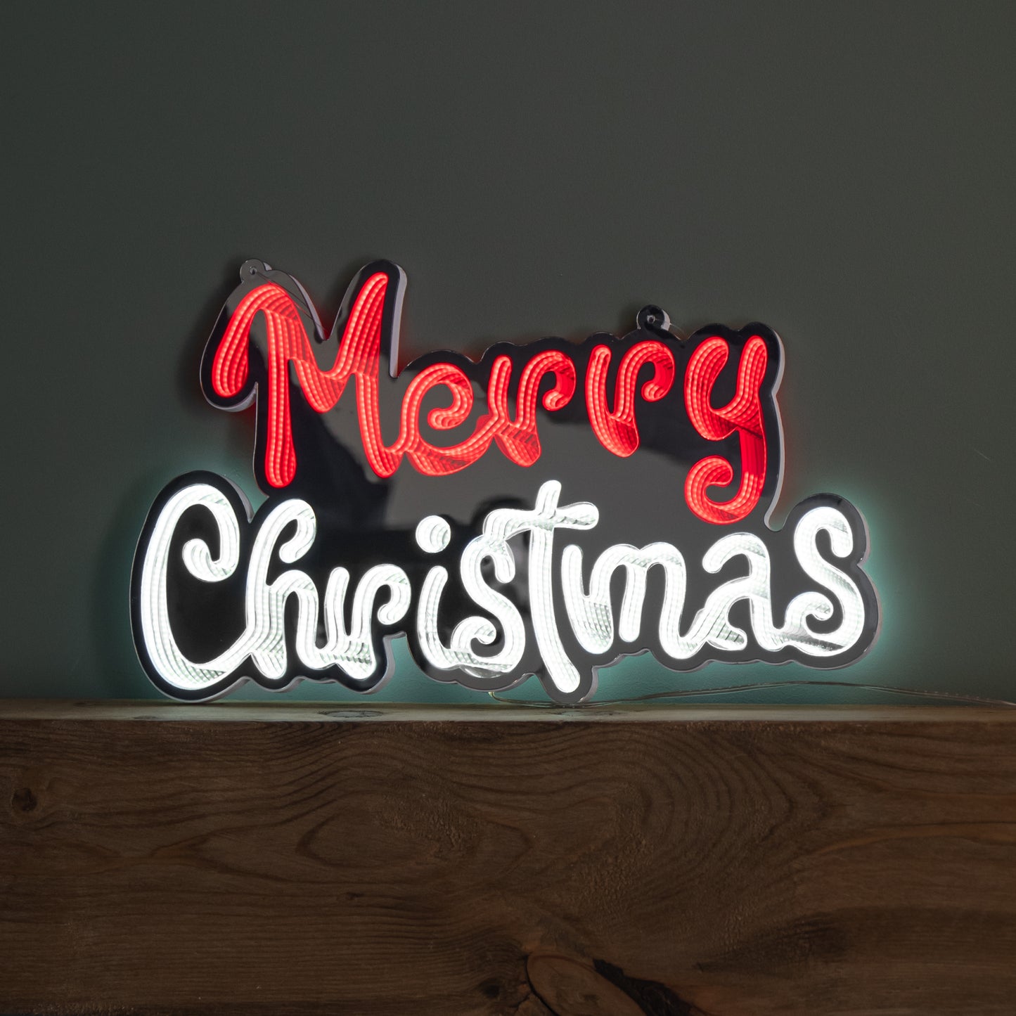 40cm Light up Hanging Merry Christmas Infinity Mirror Decoration with LEDs